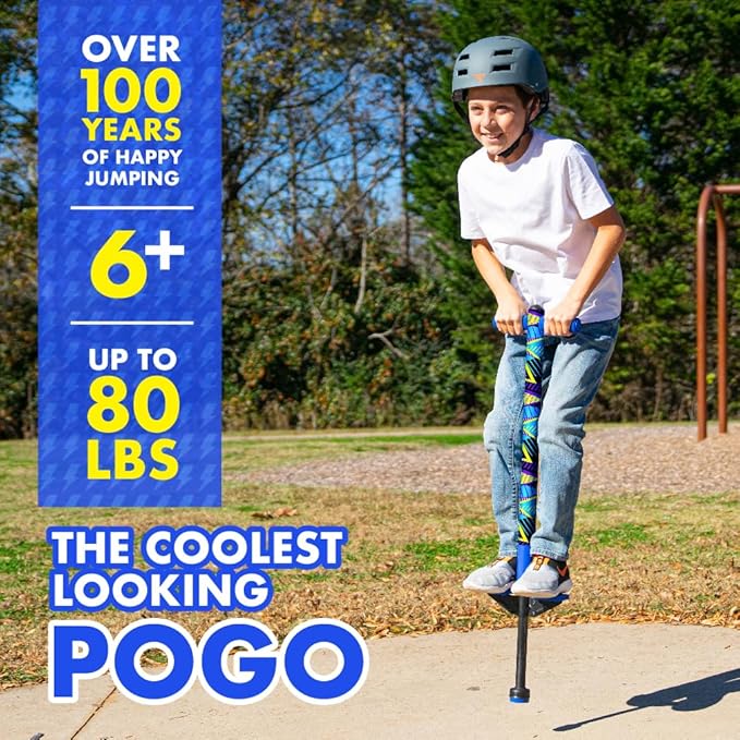 Flybar Jolt Pogo Stick for Kids Ages 6 and Up, 40 to 80 Pounds, Perfect for Beginners, Easy Grip Foam Handles, Anti-Slip Foot Pegs, Outdoor Jumper Toys for Boys & Girls, Outside Toys for Kids