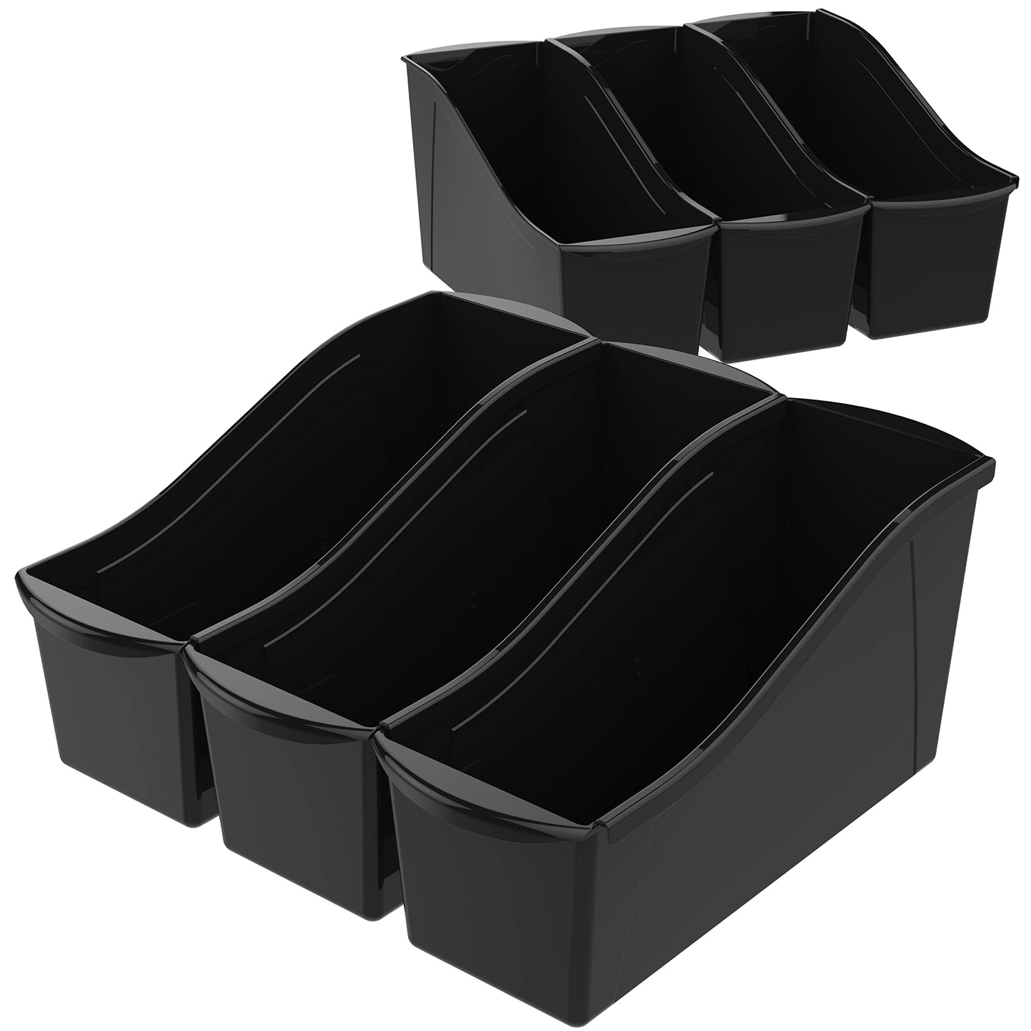 Storex Large Book Bin - Interlocking Plastic Organizer for Home, Office, and Work Space - Black, 6-Pack (70109C06C)