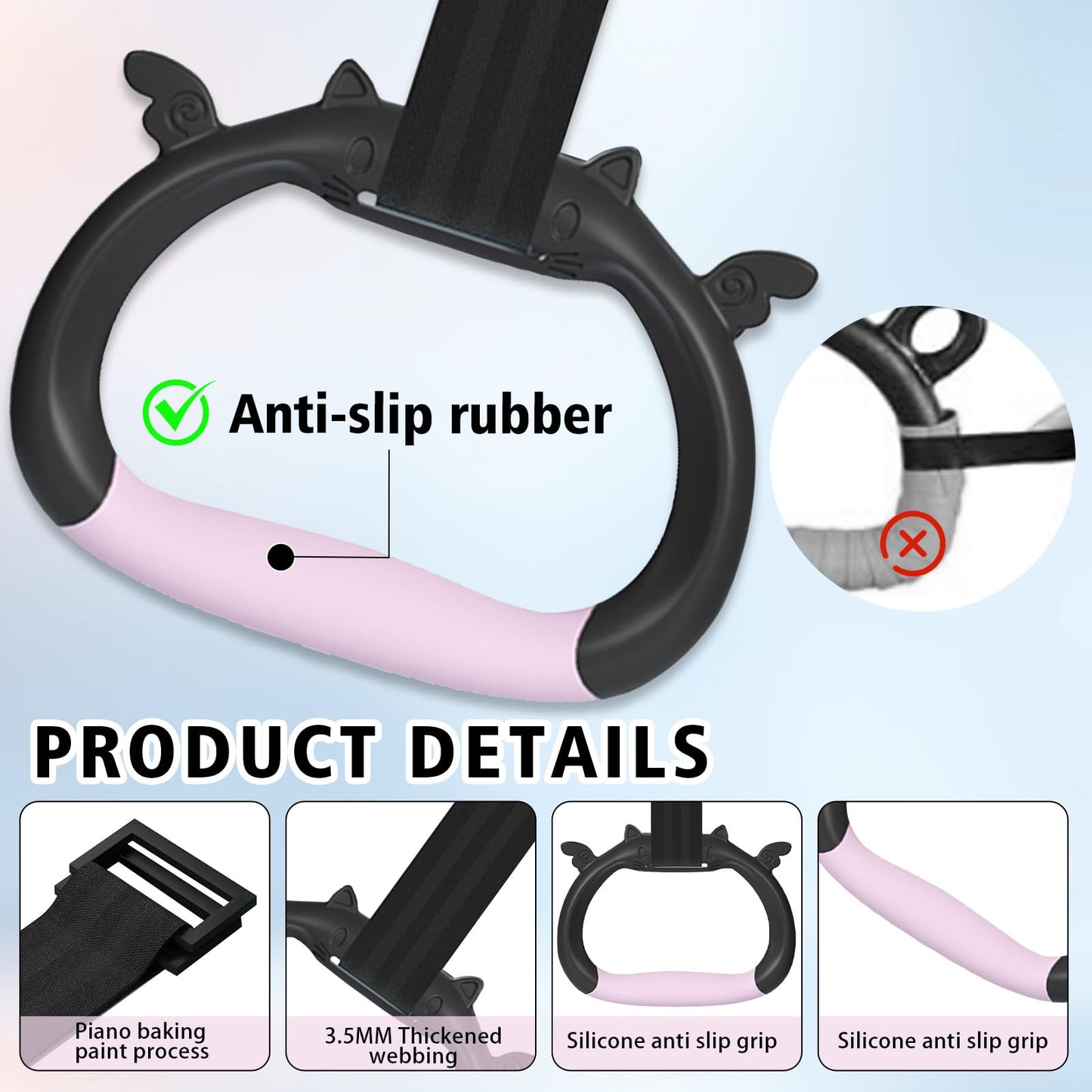 GDLPZM Gymnastics Rings, Home Gym Equipment, Adjustable Strap Strength Training Rings, Pulling Rings for Physical Training (Black Pink)