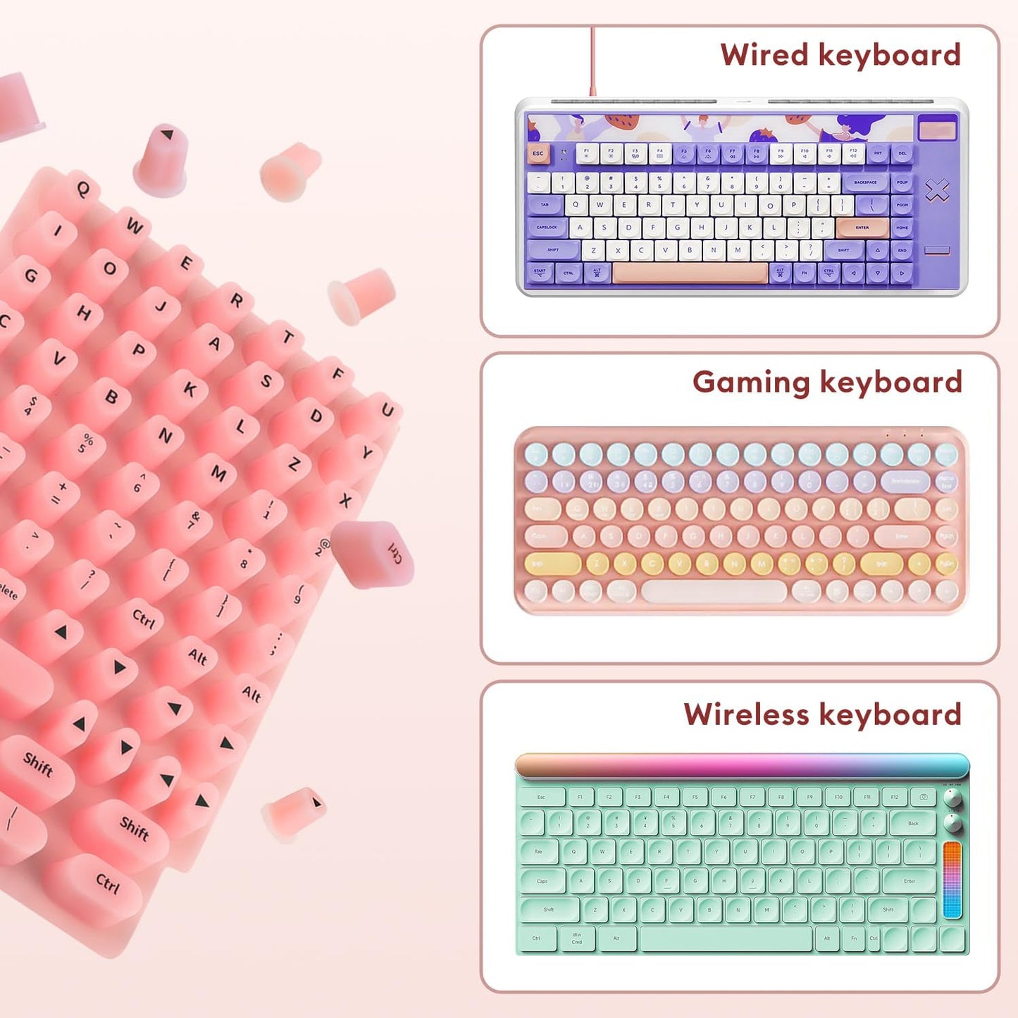 Allinside 70 Raised Silicone Keyboard Stickers for Long Nails, Reusable Self-Adhesive Key Stickers for Comfortable