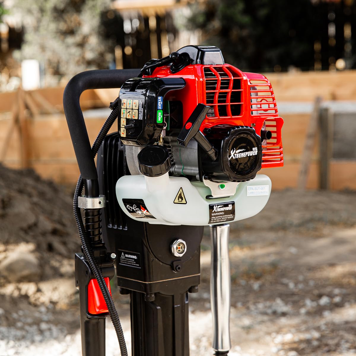 XtremepowerUS 52CC Gas Powered T-Post Driver, 2-Stroke Garden Fencing Farm Piling Driver, Air Cooling Gasoline Garden Fencing with 2 Post Driving Head