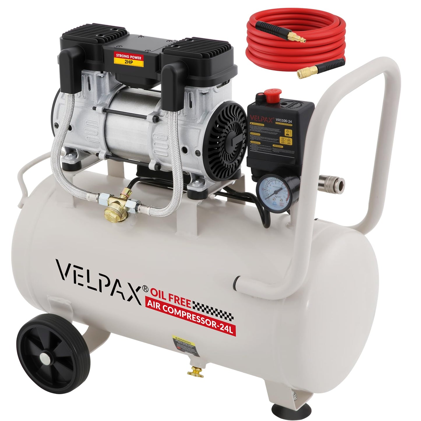 Ultra Quiet Air Compressor, Only 60dB, 6.4 Gallon Tank, Oil-Free, 110V/60Hz 2HP, 6.71CFM@115PSI, Air Compressor Perfect for Spray Painting, Auto Repair, Tire inflation, Woodwork nailing