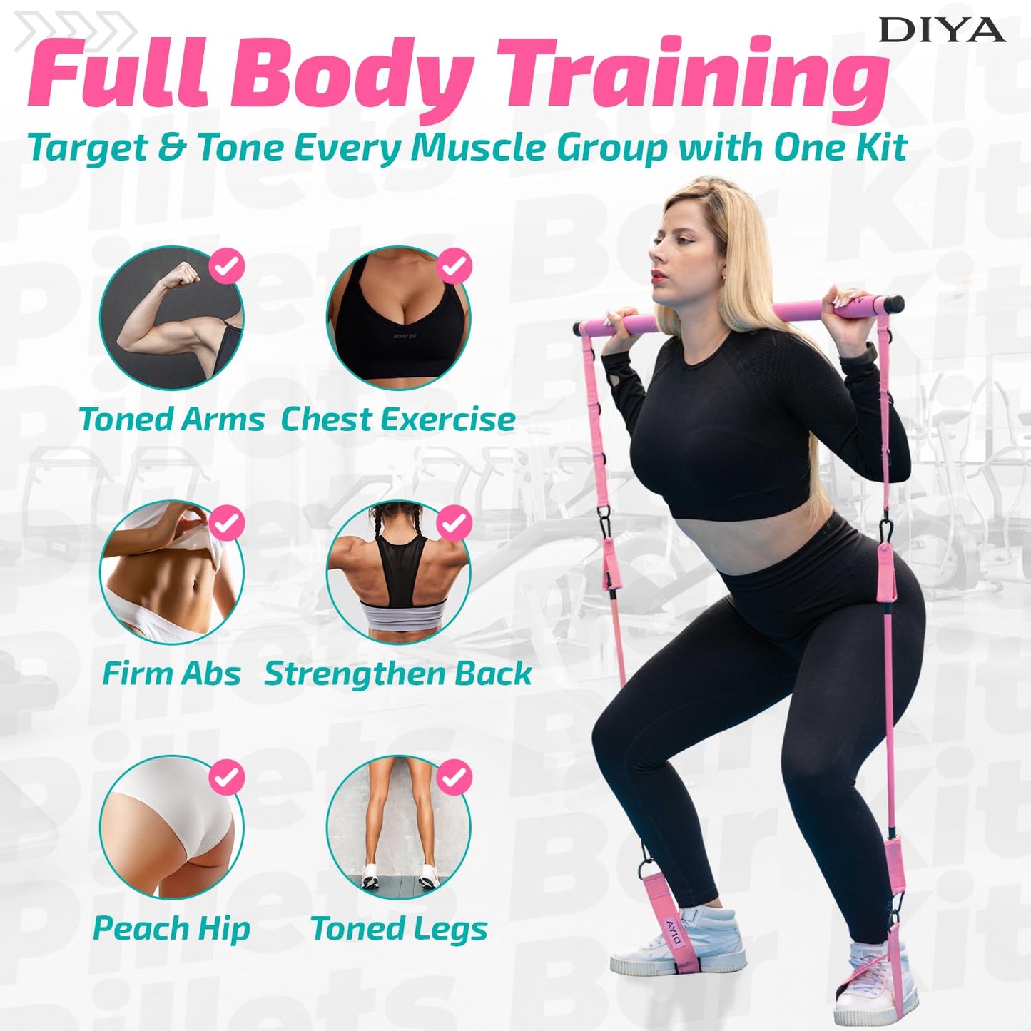 DIYA Pilates Bar Kit with Resistance Bands 140 lbs – Adjustable Portable Home Gym Workout Equipment for Women & Men – Full Body Fitness Bar for Legs, Glutes, Arms, Core & Back