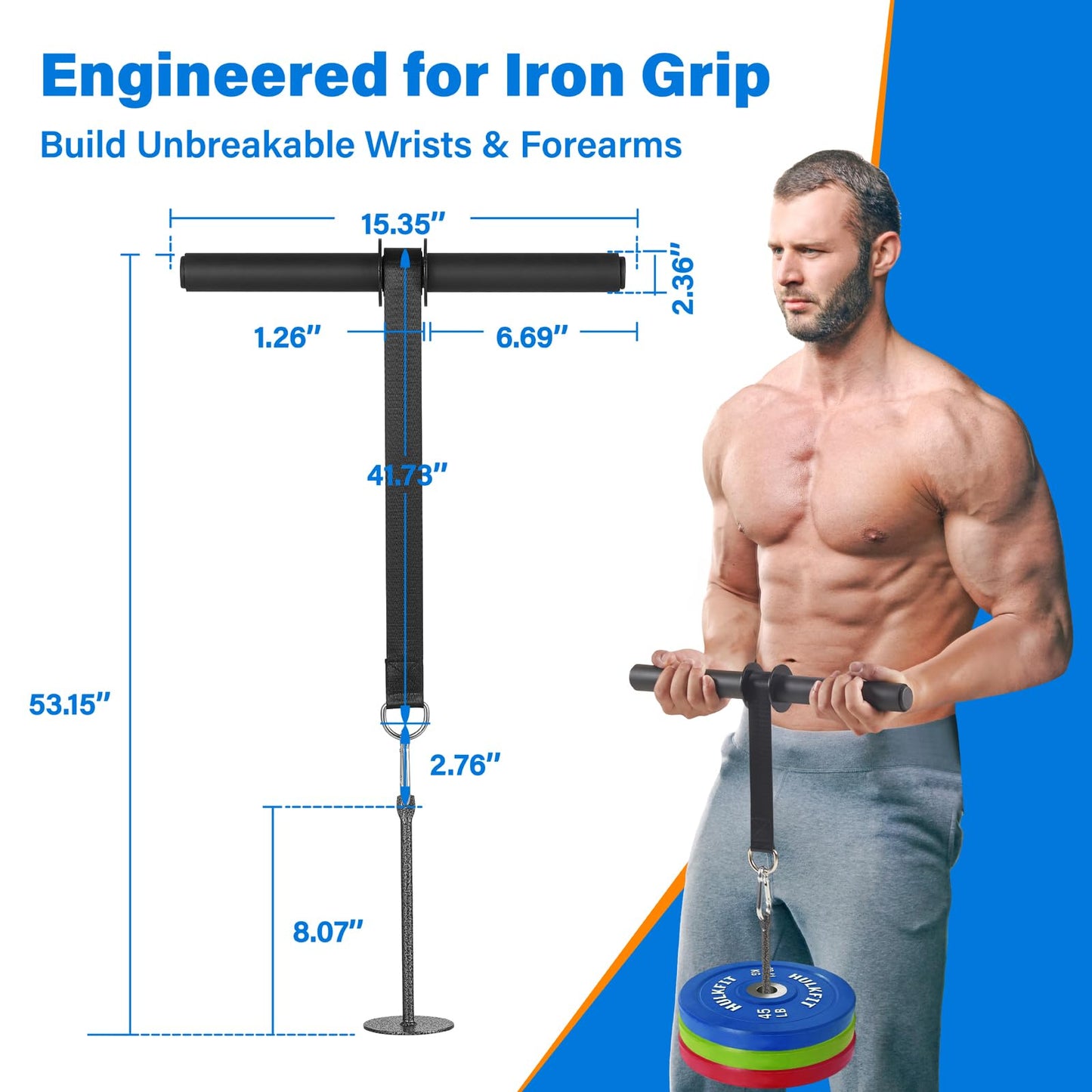 Fat Grip Wrist Roller Forearm Blaster with Weight Plate Loader - Professional Forearm Strength Trainer & Wrist Roller Forearm Exerciser - Non-Slip Hidden-Link Design for Grip Strength Training & Recovery