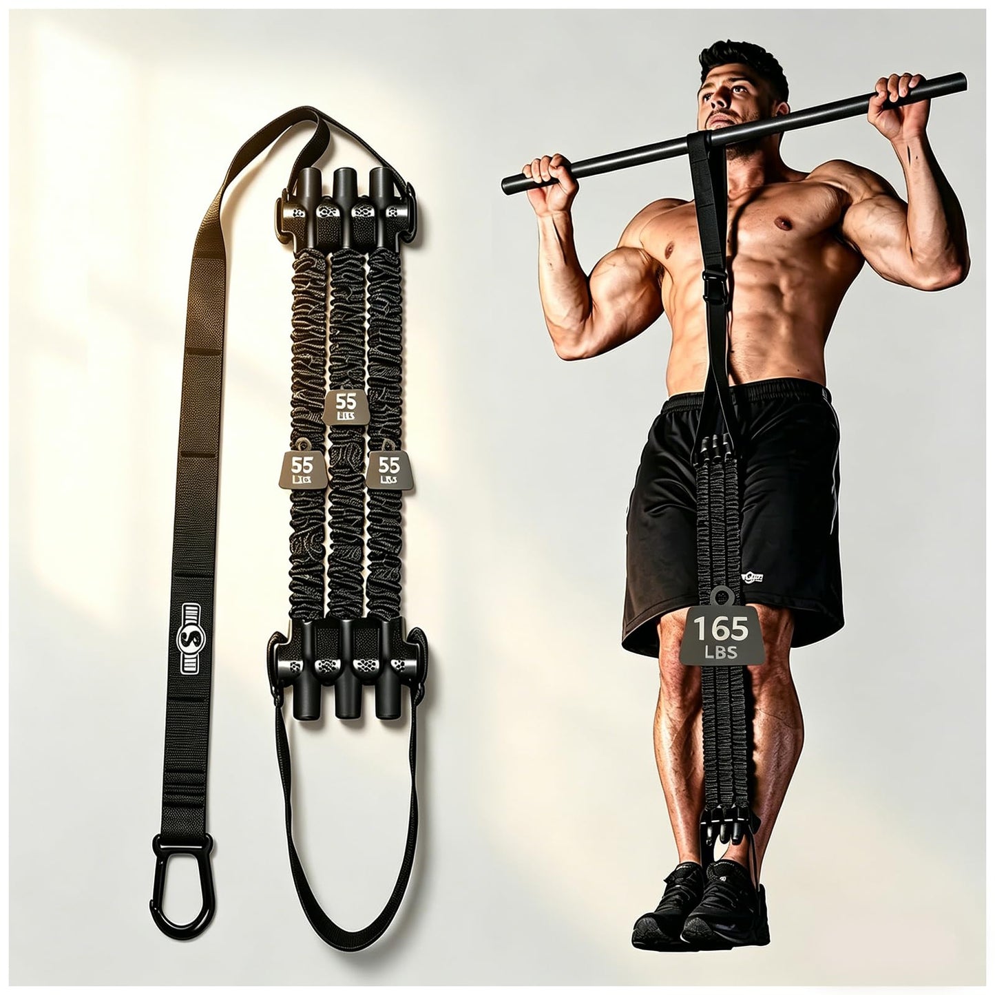 Innstar Pull Up Assistance Bands, Heavy Duty Resistance Band for Pull Up Assist, Adjustable Resistance 165-265lbs with Fabric Feet/Knee Rest, Pull Up Bands Assistance Bands (Upgrade Black 165lbs)