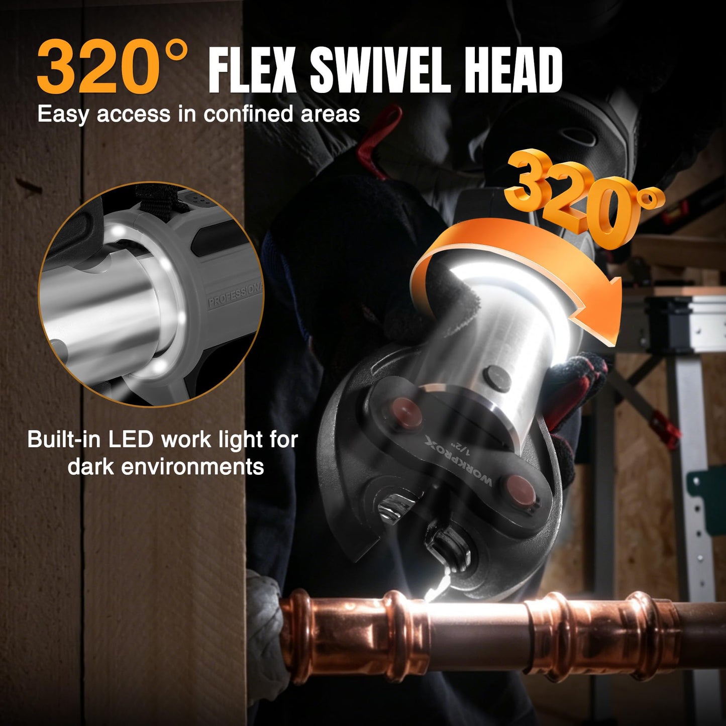 WORKPROX Press Tool, 20V Brushless Electric Pipe Crimping Tool for 1/2", 3/4", 1" Copper Pipes, Cordless Press Tool Kit with 3 Press Jaws, 2-Pack 2.0Ah Batteries with Carrying Case