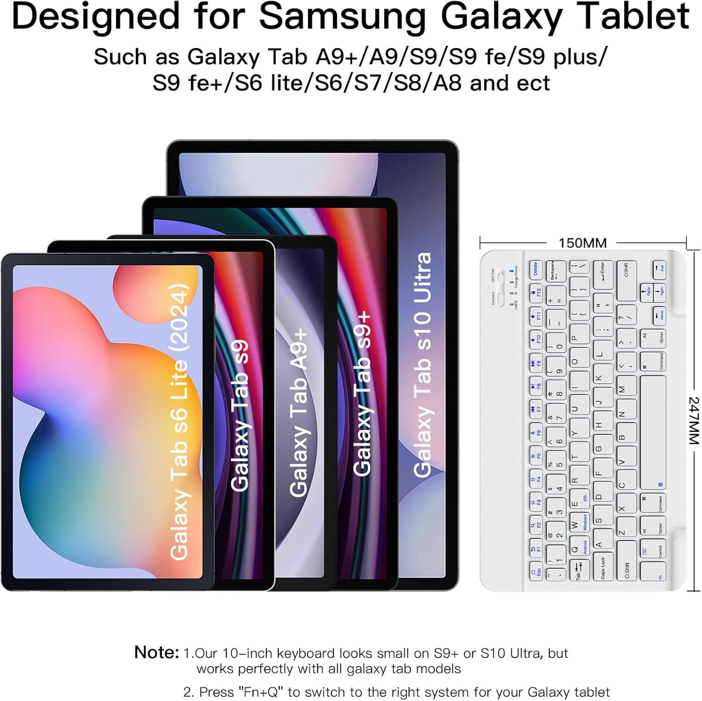 XIWMIX A9+/S10 FE/S9/S9 FE/S9+/S9 FE+/S6 Lite/S7/A8 Wireless Bluetooth Keyboard for Samsung Galaxy Tablets, Ultra-Slim