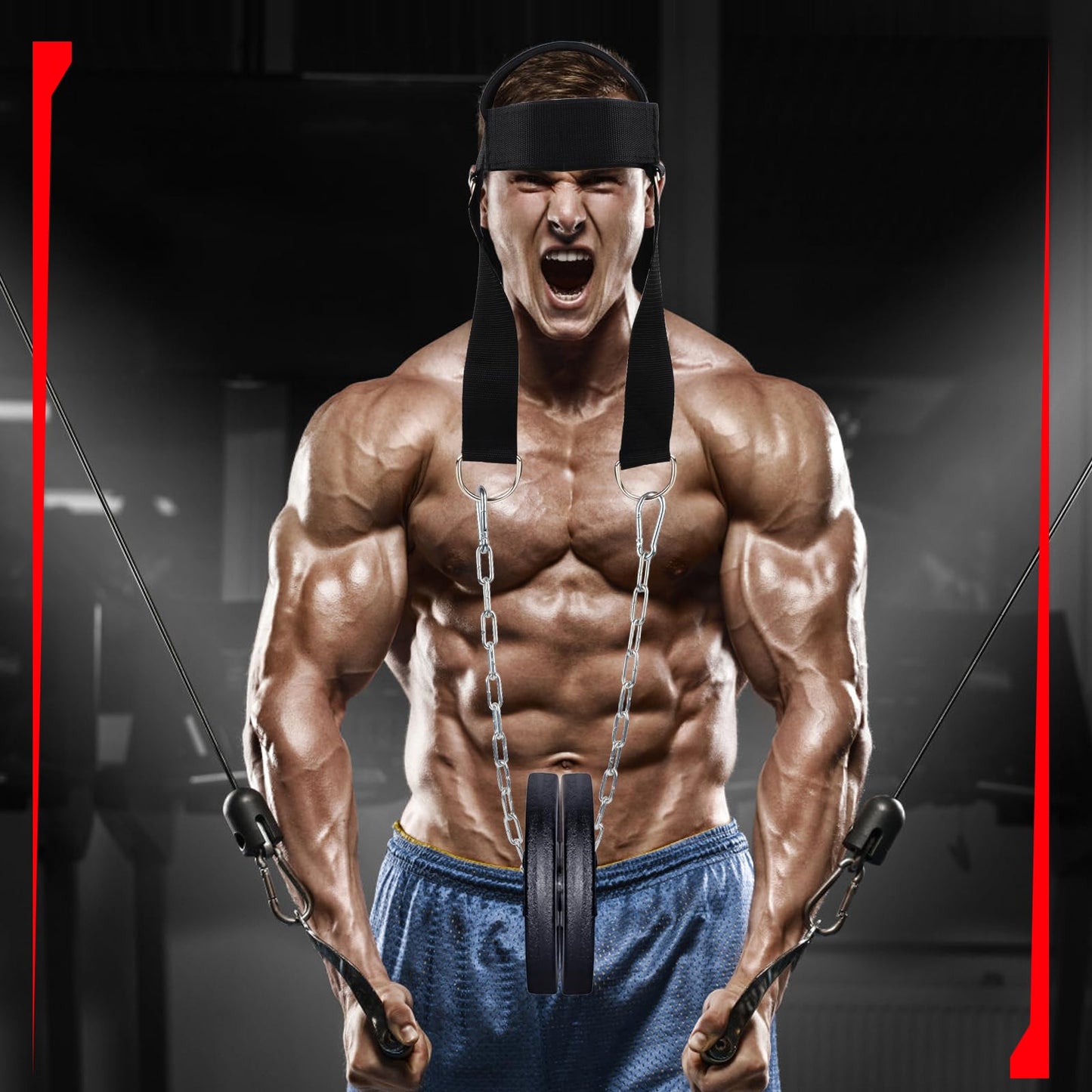 Fitness Neck Head Harness Neck Training Weight Lifting Strength Trainer With Adjustable Long Steel Chain and Strap Improve Muscle Strength Neck Exerciser