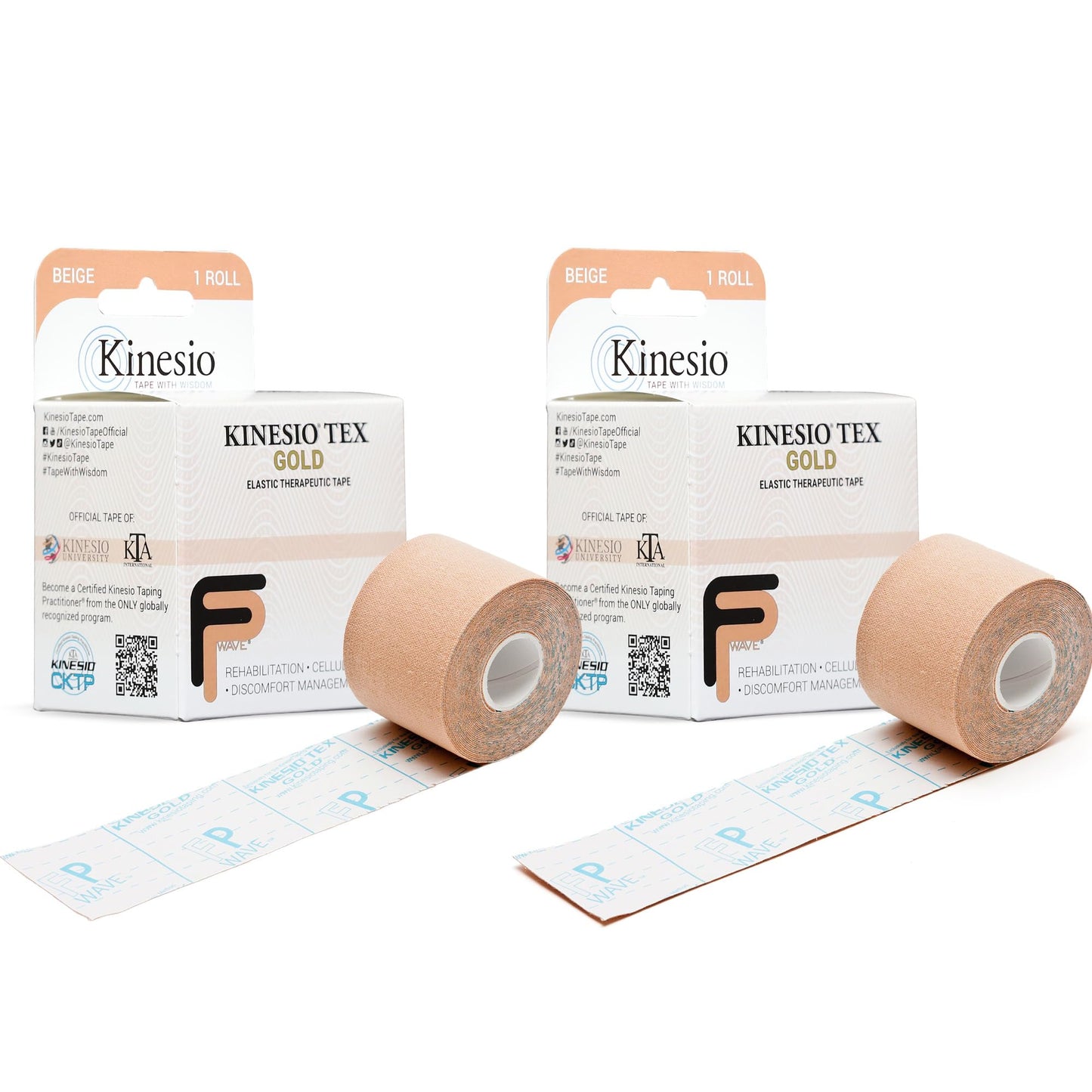 Kinesio Taping - Elastic Therapeutic Athletic Tape Tex Gold FP - Beige– 2 in. x 16.4 ft - 2 Pack