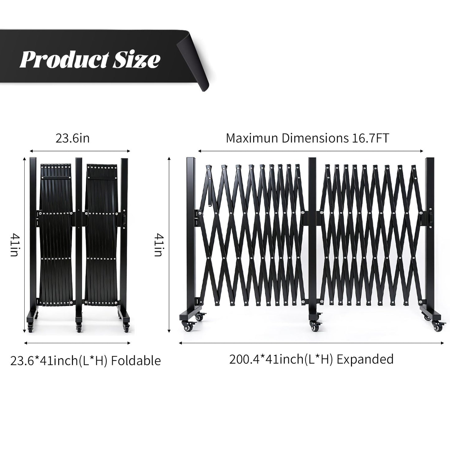 Expandable Fence, 17FT Expandable Barricade, Portable Folding Barricade Gate with Locking Casters, Adjustable Mobile Barricade Metal Traffic Fence for Garden Patio Garages