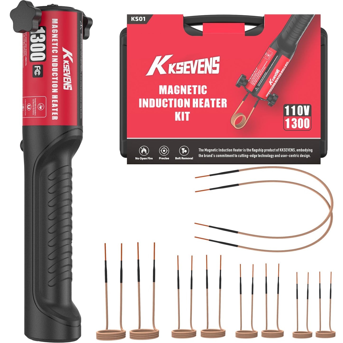 Induction Heater Bolt 1300W 110V,Induction Bolt Heater Removal Tool Kit with 10 Coils for Rusty Screw Removing,Red