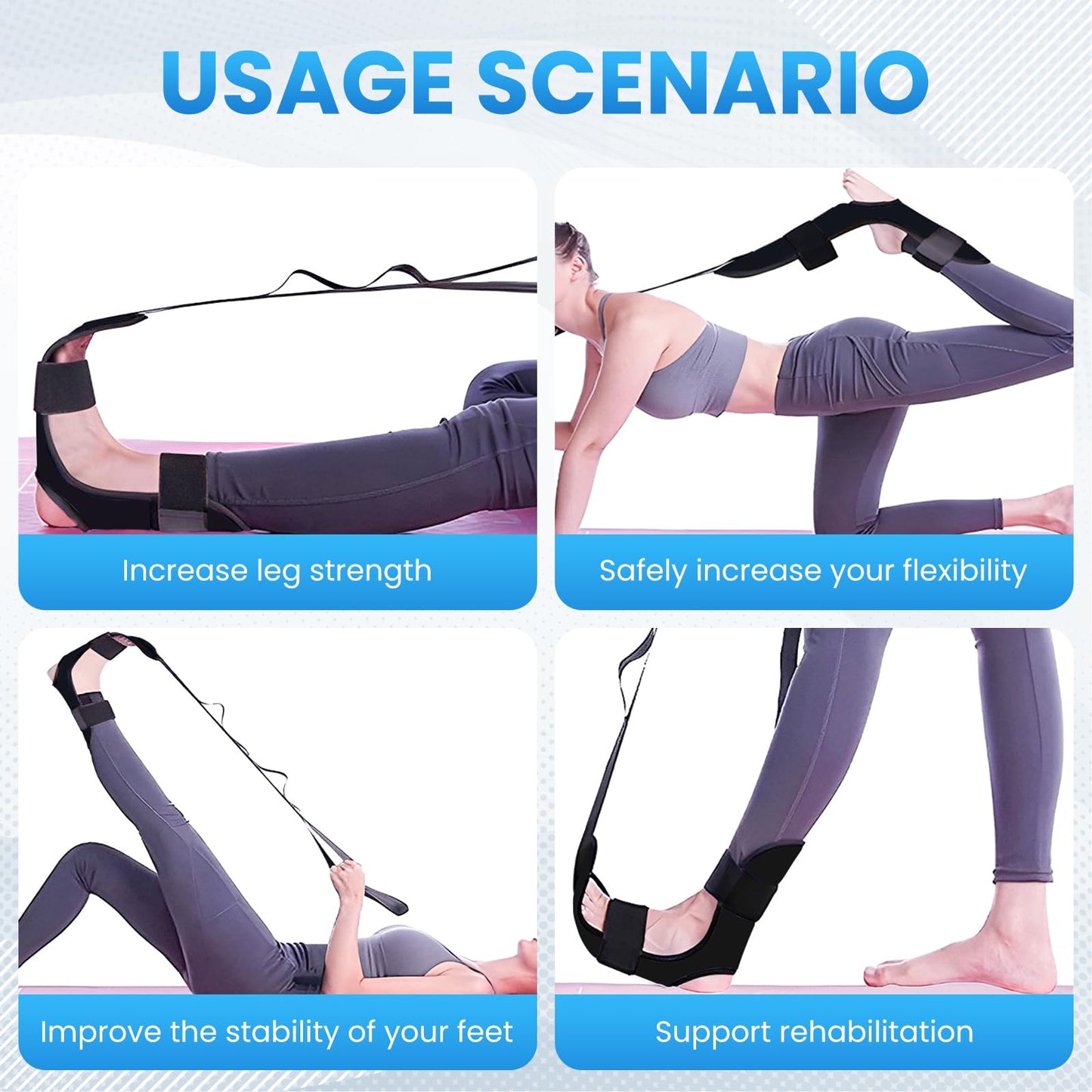 JIURUN Calf Stretcher and Foot Rocker for Plantar Fasciitis - Leg Stretching Strap, Hamstring and Calf Stretcher, Suitable for Stretching Legs and Thighs (Blue)