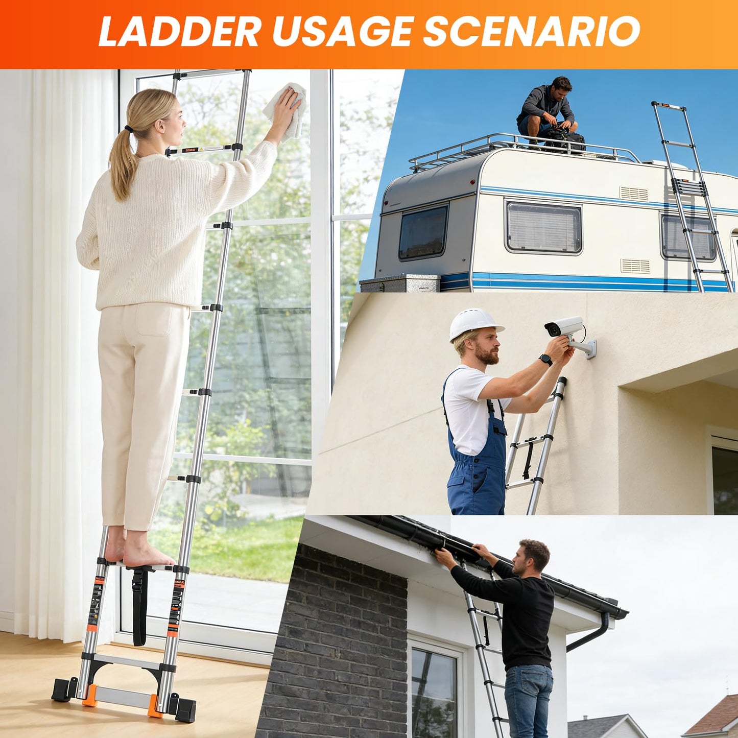 Telescoping Ladder,16.5 FT Extension Ladder w/Hooks,Stabilizers,Wheels,Heavy Duty 330lbs Max Capacity,Collapsible Telescopic Ladder for Rv,Roof,Outdoor