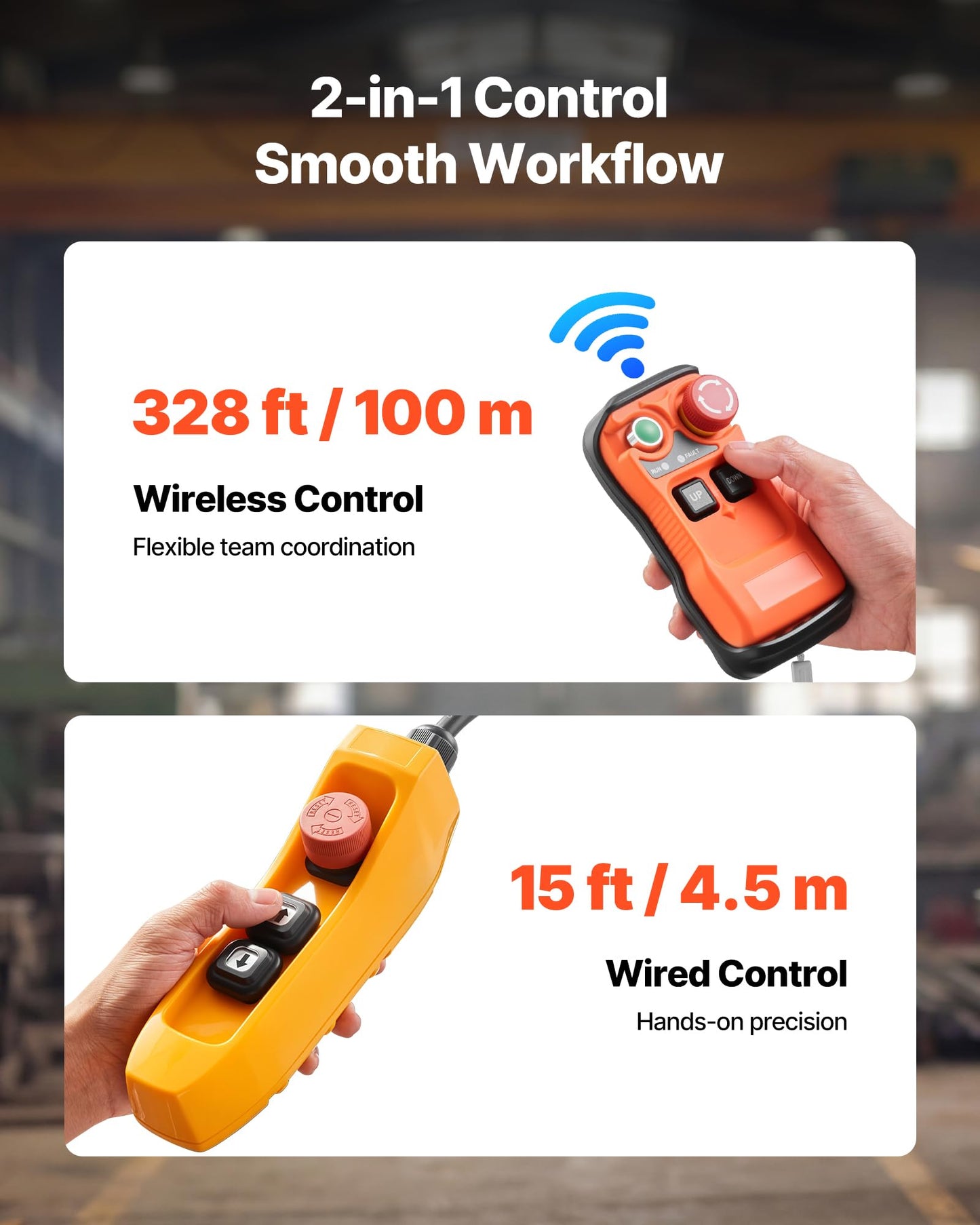 VEVOR 1100 lbs Electric Chain Hoist, 20ft Lifting Height, 120V 60Hz Single Phase Overhead Crane w/ 328ft Wireless & 15ft Wired Remote Control, Power Electric Hoist for Factories, Warehouses, Garages
