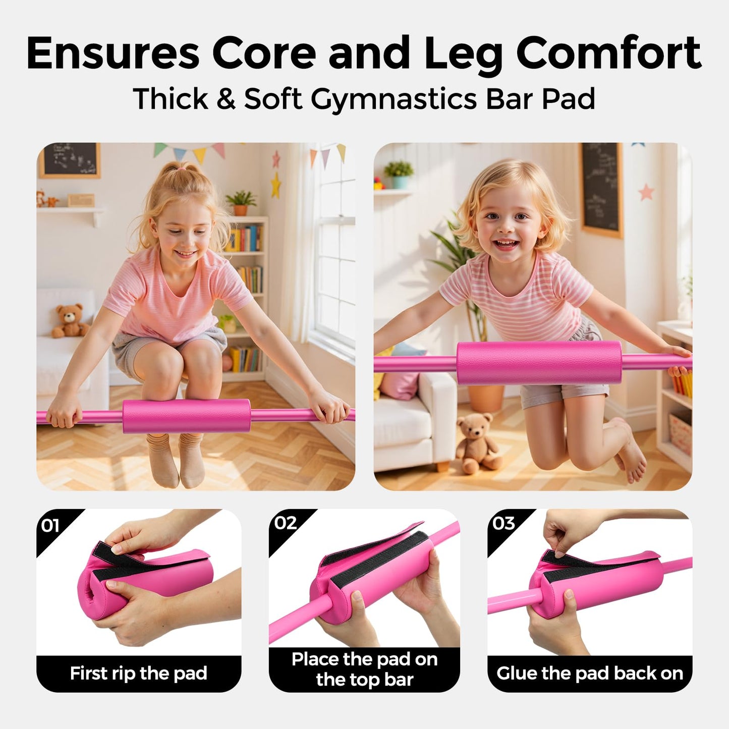 Sportsroyals Gymnastics Bar for Kids,Adjustable Height Gymnastic Horizontal Bars,Folding Gymnastic Junior Training Kip Bar for Home, Pink (Pink)