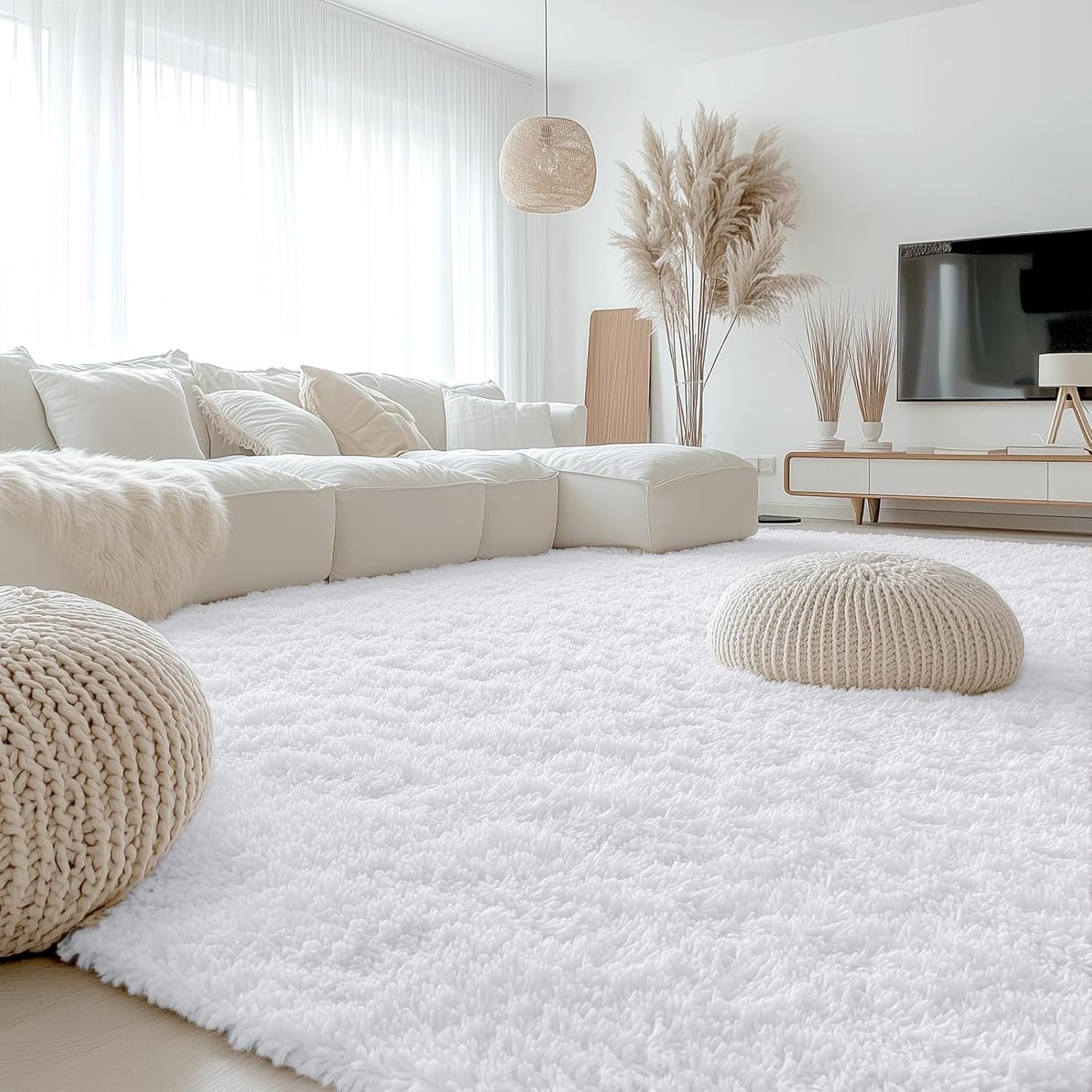 OLANLY Large Area Rug - Soft Fluffy Shaggy Indoor Carpet for Living Room & Bedroom | 9x12, White