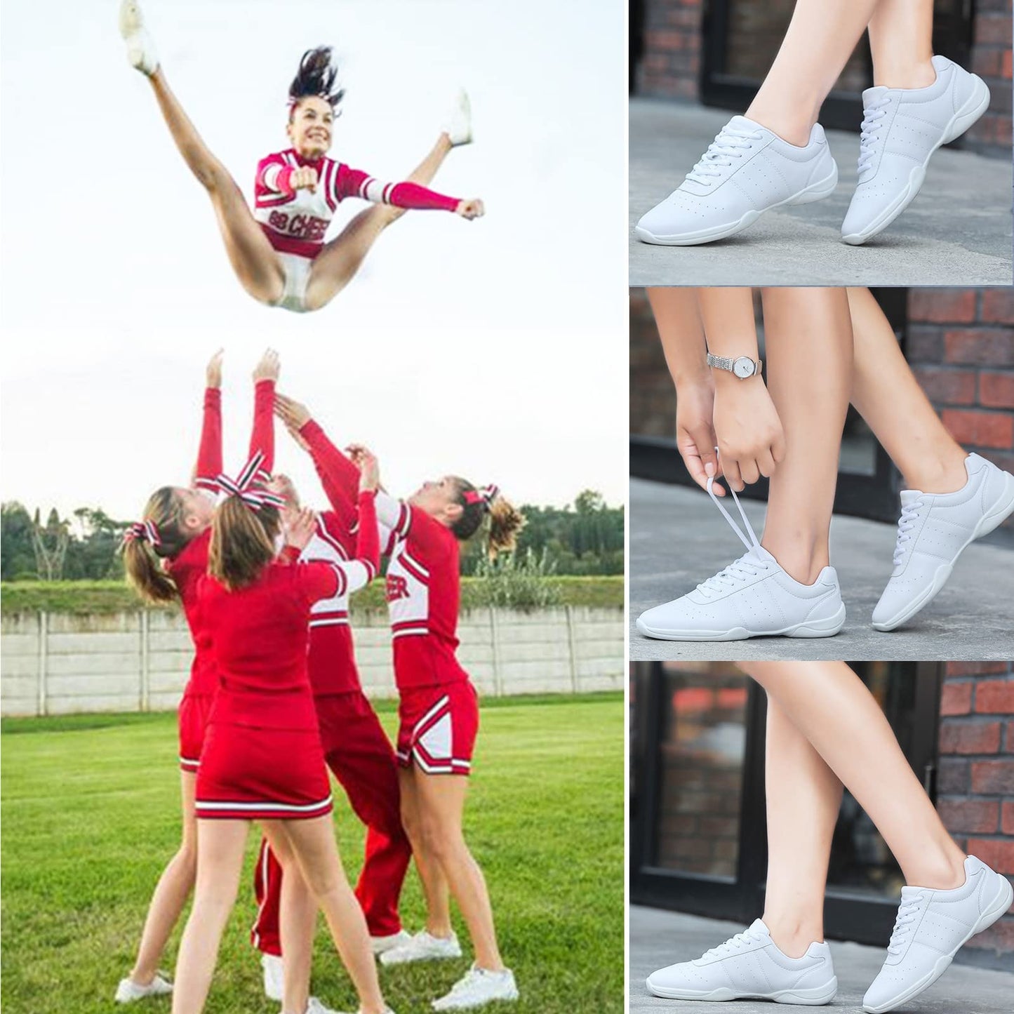 DADAWEN Adult & Youth White Cheerleading Shoe Athletic Sport Training Competition Tennis Sneakers Cheer Shoes White US Size 5/EU Size 36