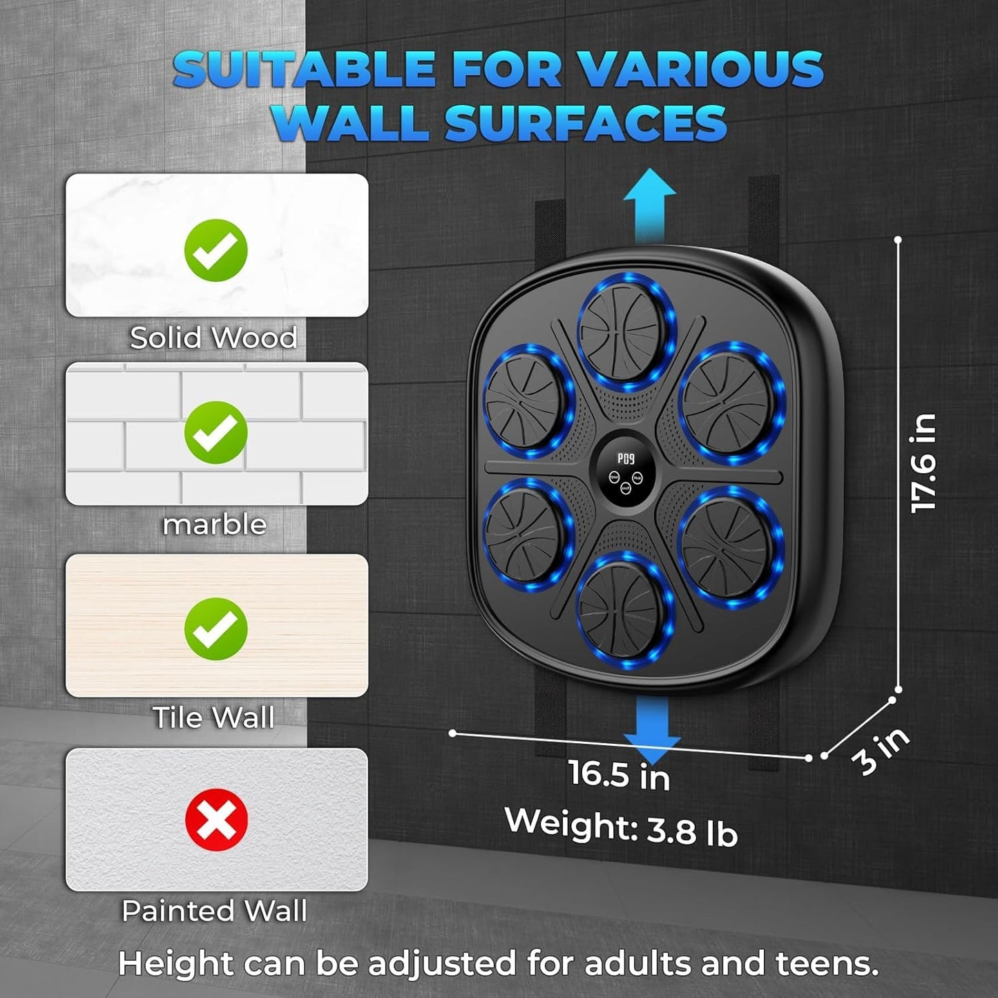heetipuk Music Boxing Machine for Adults and Kids, Smart Bluetooth Boxing Machine Wall Mounted Music, Adjustable Hitting Sound Volume, Durable PU Material, Fitness/Lose Weight in Home