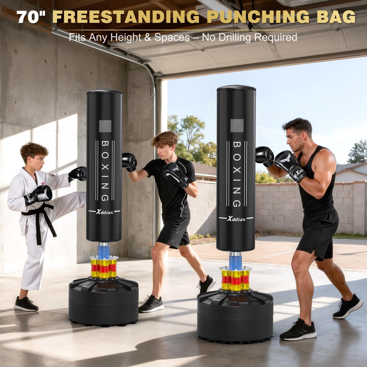 XDDIAS 67"/70'' Freestanding Punching Bag, Heavy Boxing Bag, Adult/Men Stand Kickboxing Bag for MMA Martial Arts Boxing Traning