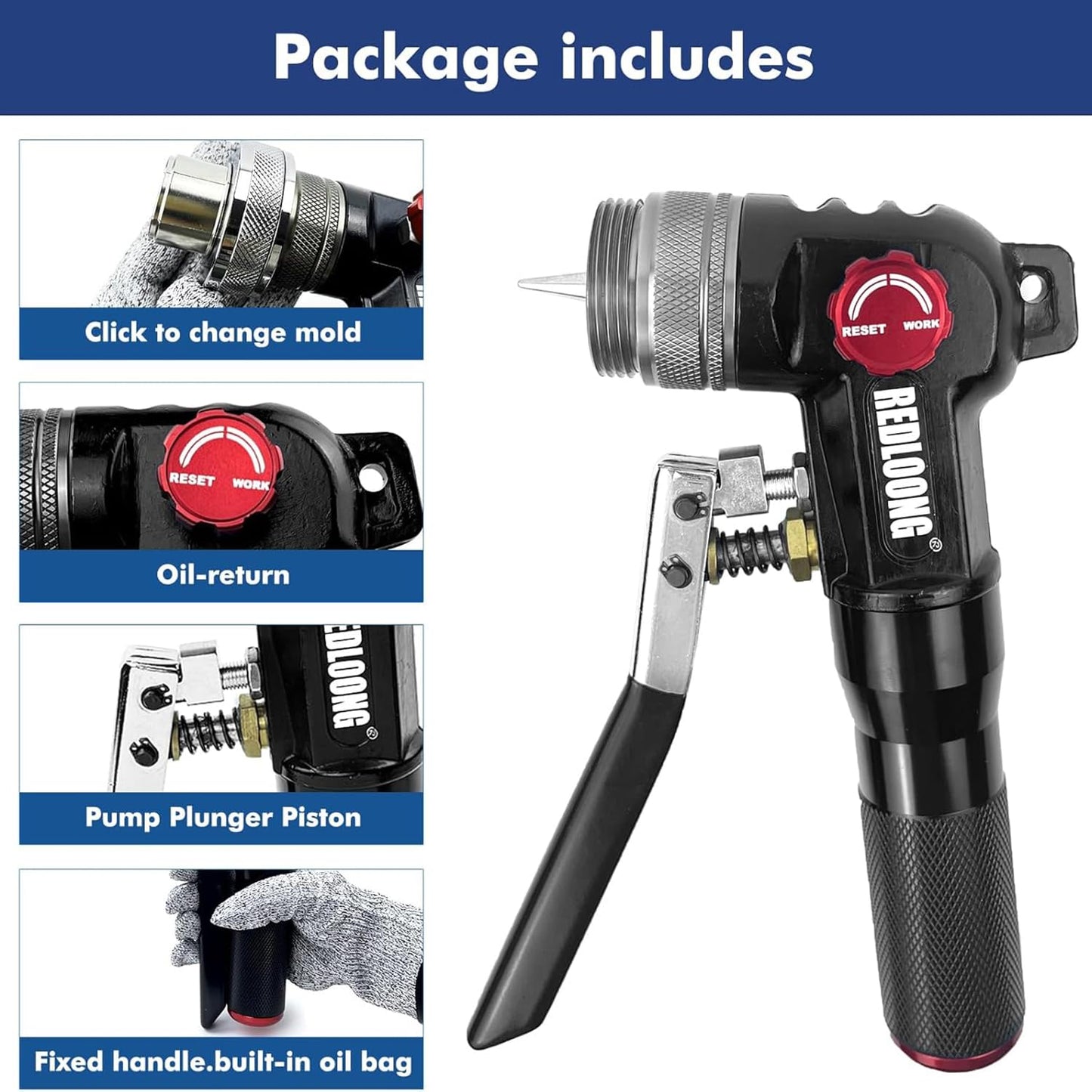 REDLOONG HVAC Hydraulic Swaging Tool Kit for Copper Tubing – Expanding 3/8" to 1-1/8" with 7 Interchangeable Heads, Portable Tube Expander for HVAC Professionals Black