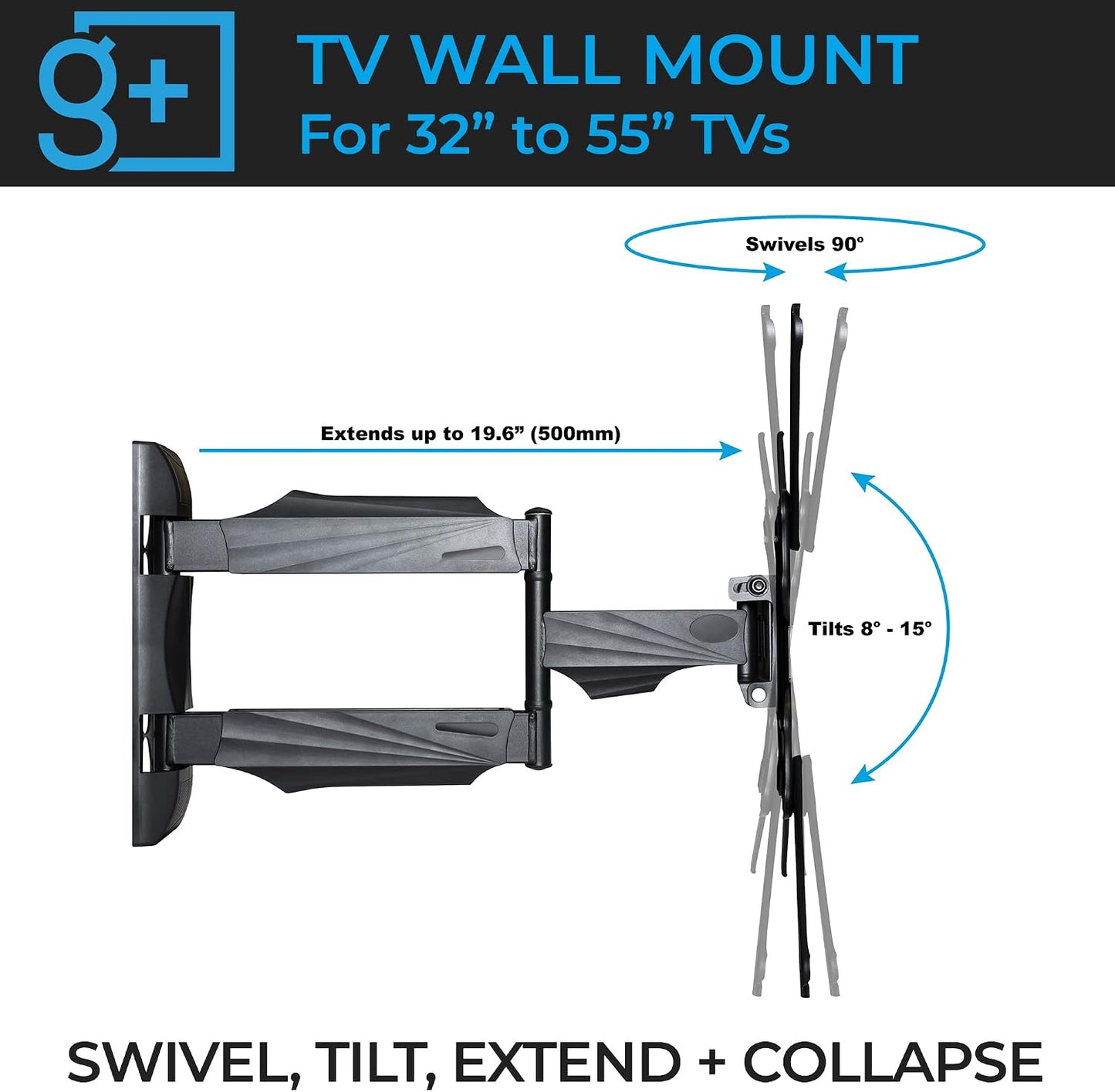Gadgets+ 32" 55" 4K Universal TV Wall Mount - - Full-Motion TV Wall Mount for HD TVs, TVs and Smart TVs - Wall Mount TV