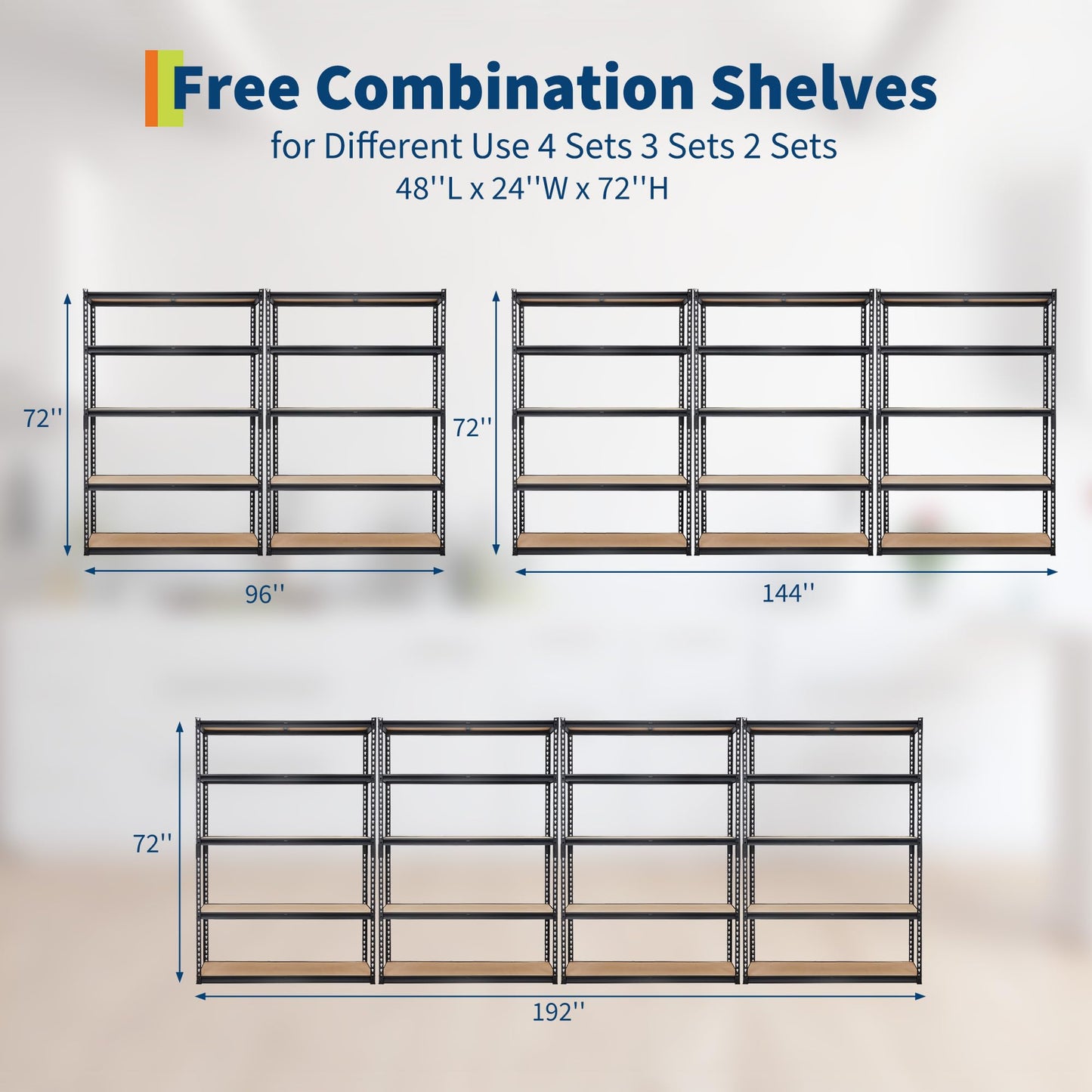 Garage Storage Shelves 5 Tiers, Heavy Duty Storage Shelving Racks with 2500 LBS Capacity, 48 " L x 24 in W x 72 in H Metal Adjustable Shelving Unit for Kitchen Pantry Basement Bathroom Laundry