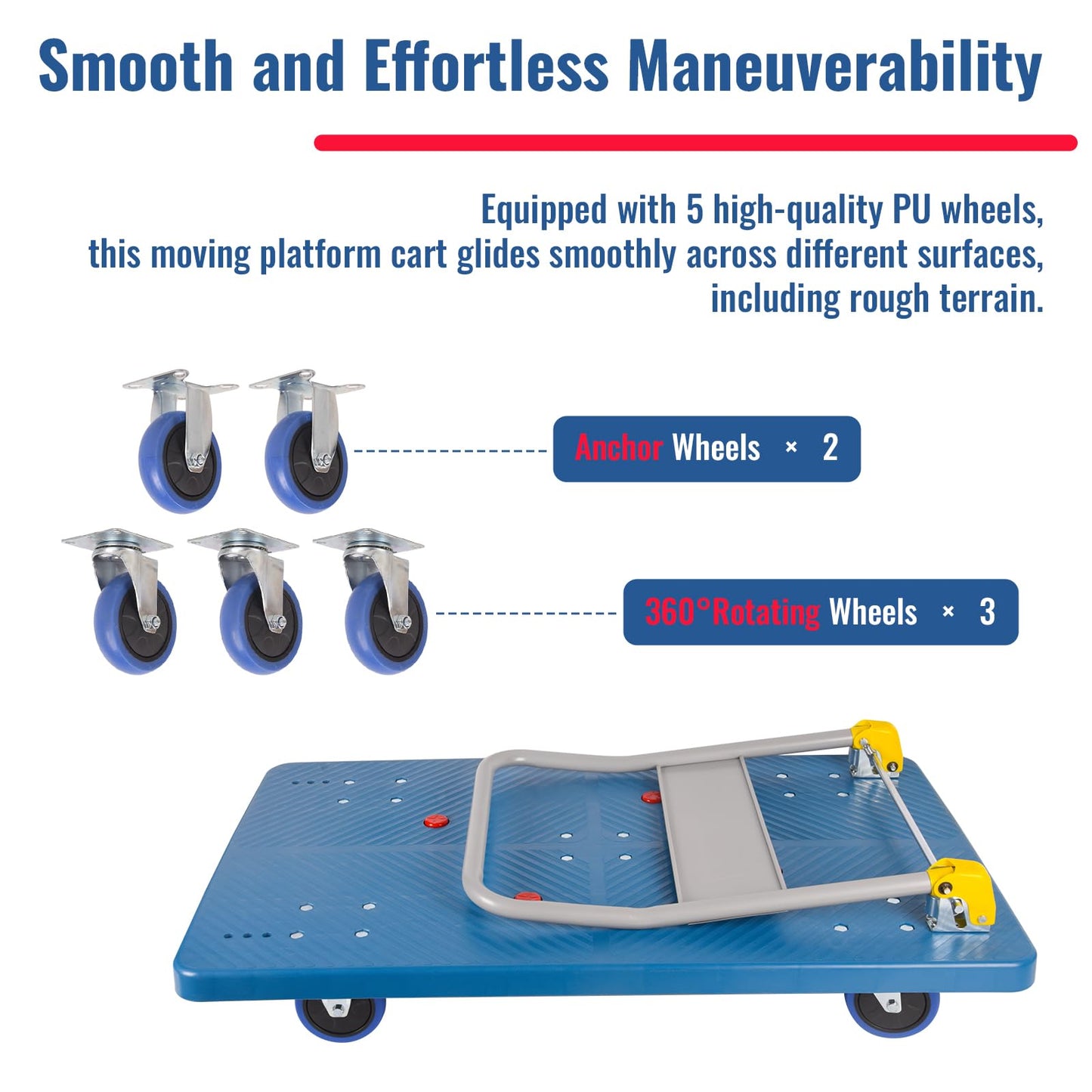 Dawot 1320lbs Foldable Platform Truck Dolly with Swivel Wheels, Heavy Duty Moving Platform Hand Truck, Moving Flatbed Cart Push Cart Platform Dolly Cart for Groceries, Warehouse(43.31" x 25.51" Blue)