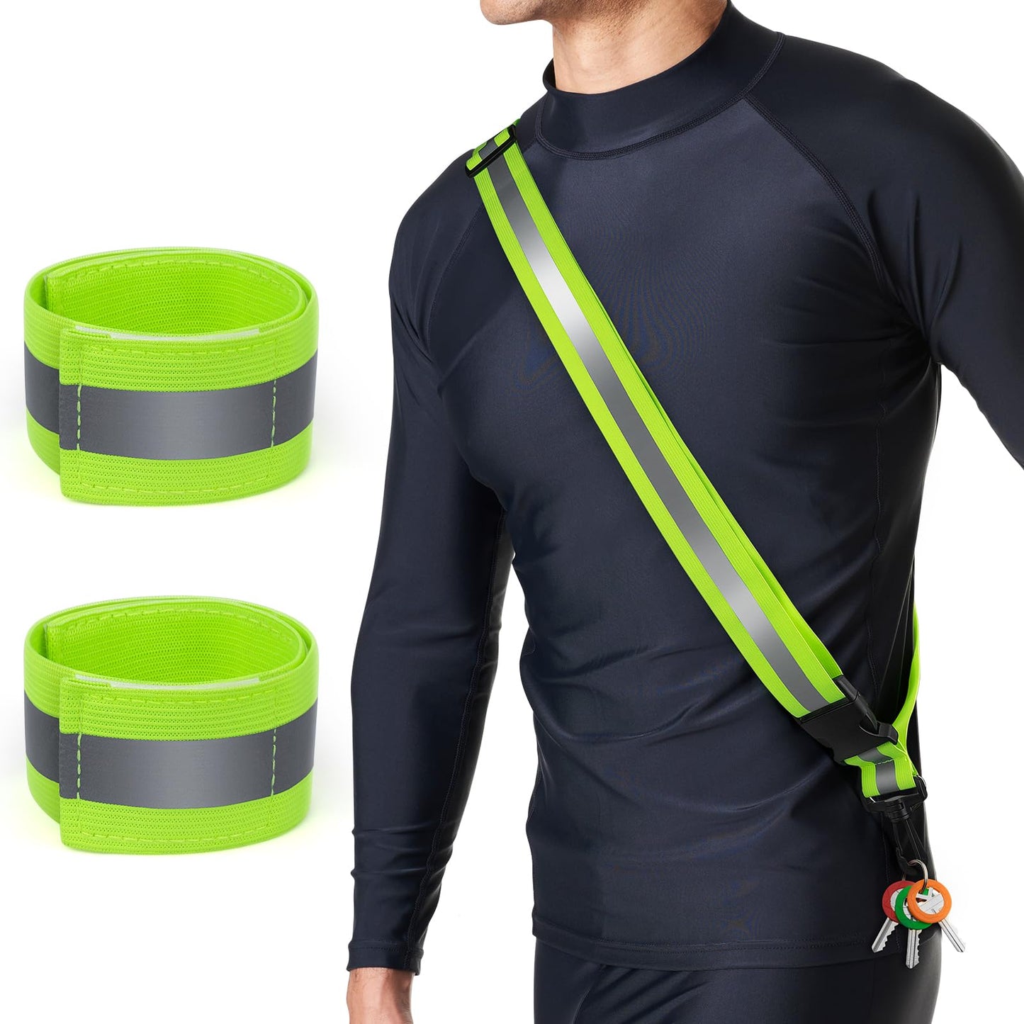 Reflective Sash for Night Walking, High Visibility Running Safety Gear with 2Pcs Reflective Armbands, Adjustable Cross-Body Reflective Belt for Men Women Kids, Essential Gear for Jogging Dog Walking