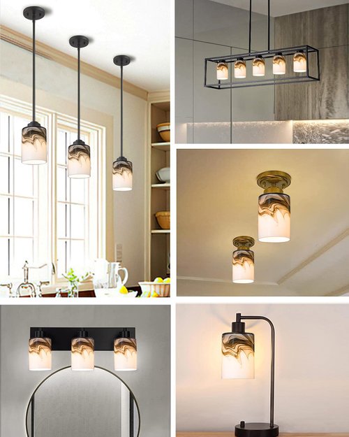 Cylinder Glass Lamp Shade for Pendant Light 1.65in fitter Decorative Grey Marble Glass Wall Sconce Light Shade blown Art Glass Replacement Shade for Vanity Light,Table Lamp Ceiling Fan Light 4Pack