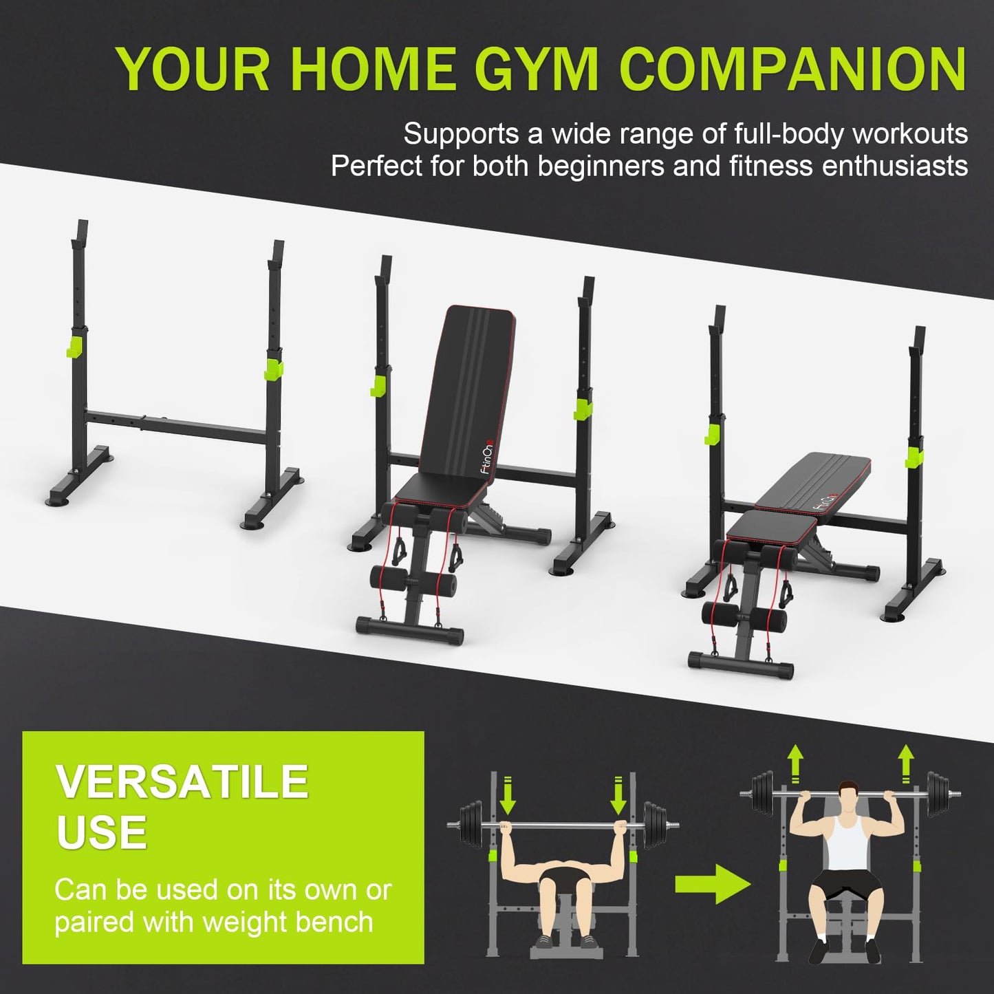 FitinOne Squat Rack, Height-Adjustable Dumbbell Rack for Home Gym, Multi-Function Barbell Rack, Portable Strength Training Dumbbell Rack, Home Gym Power Station for Home