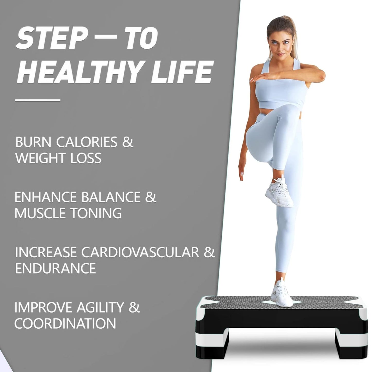 GYMMAGE Aerobic Exercise Stepper - Adjustable Workout Platform, 26.5" Step Deck with 4", 6", 8" Height Risers, Women's Home Gym Cardio Fitness