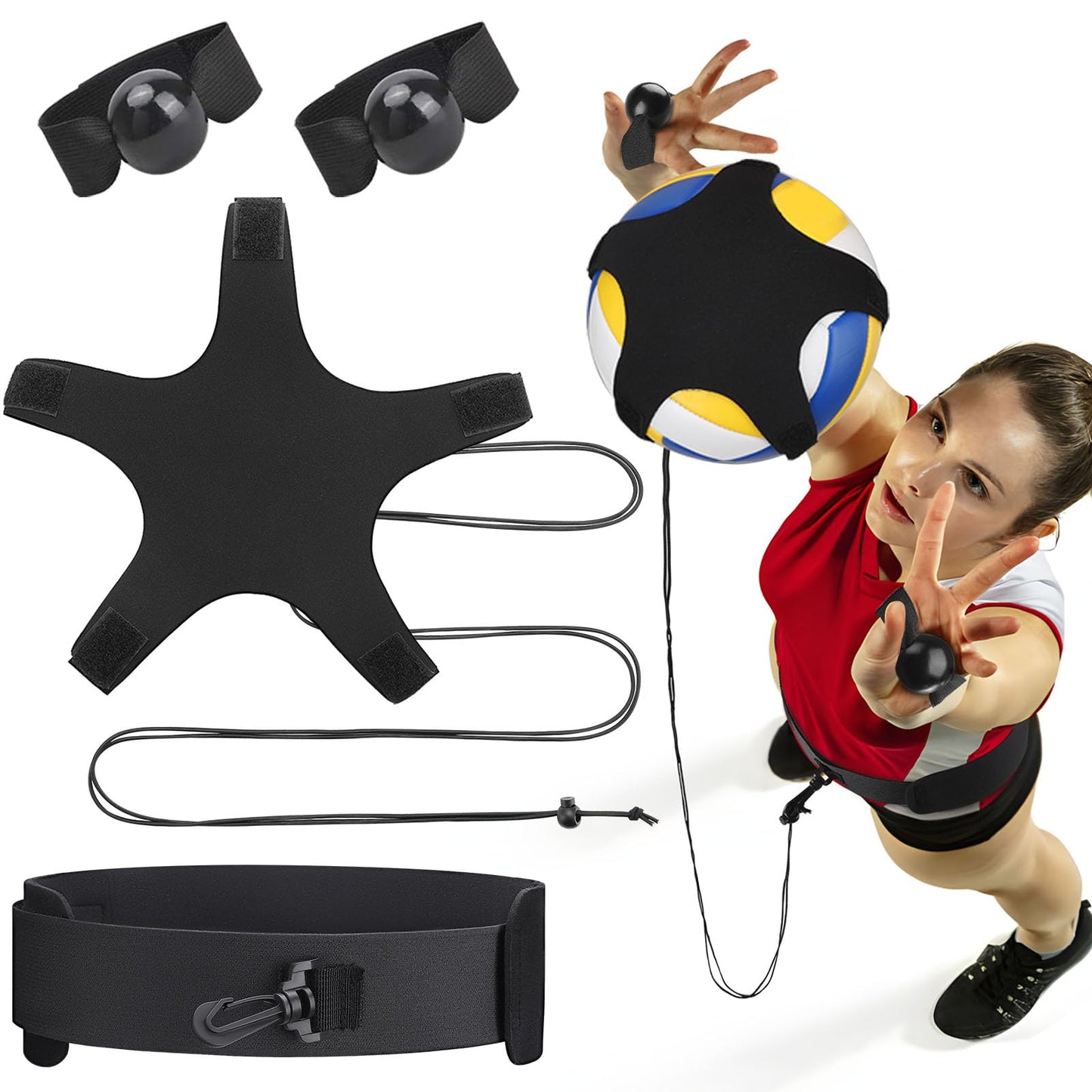 TOBWOLF Volleyball Training Equipment Aid, Elastic Self-Training Volleyball Resistance Band with Adjustable Waist Belt & Ball Pouch & Hand Strap for Practicing Serving, Spiking, Arm Swing Passing