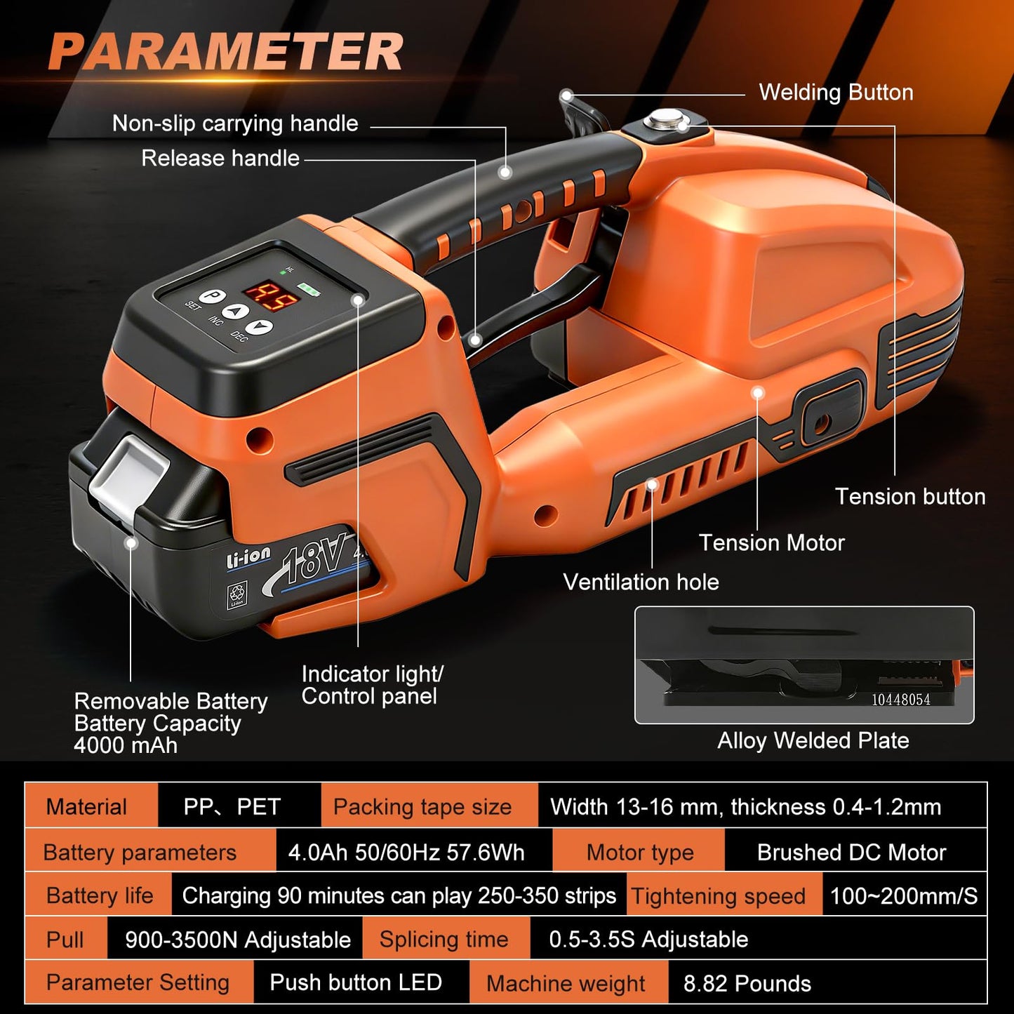 GEARCESS Electric Strapping Machine with LCD Screen, Tool Portable Baler for 1/2-5/8 in PP PET Straps 2 x 4000mah Battery Powered Automatic Banding Box Pallet (with Gloves and Goggles)