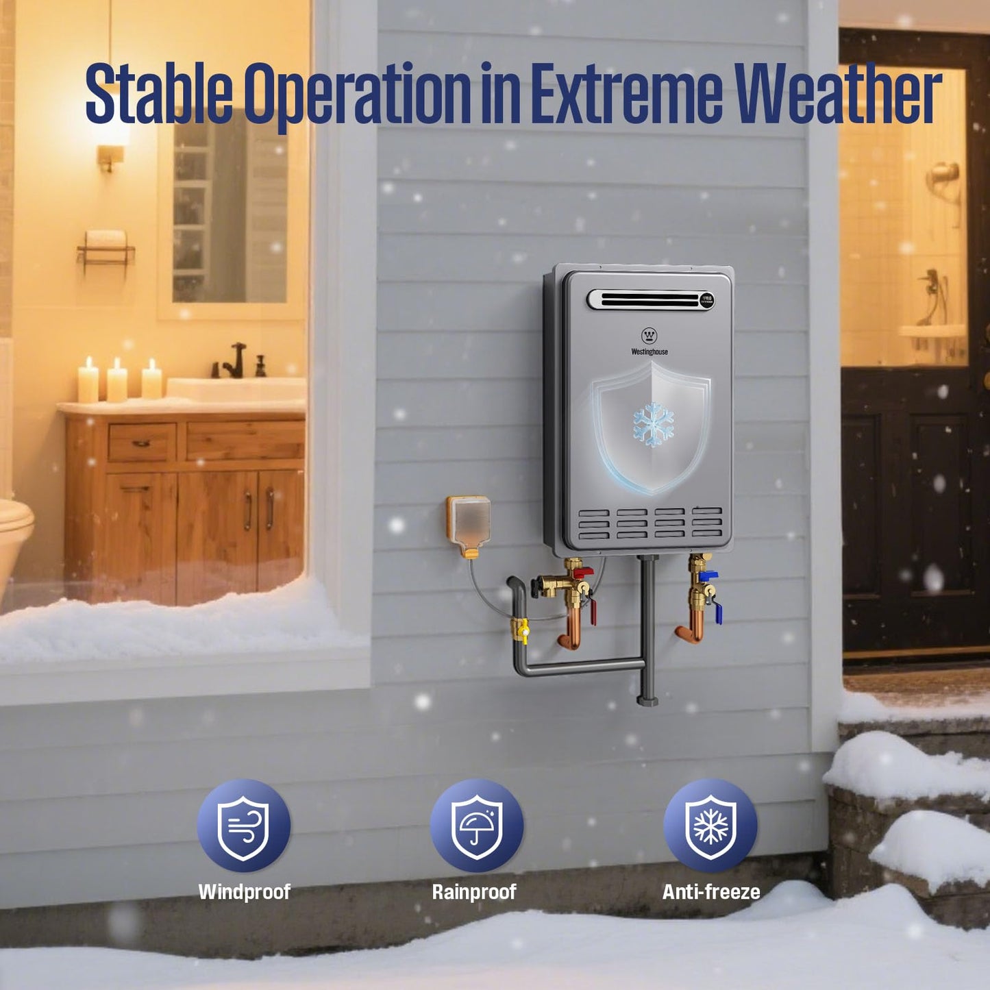 Westinghouse Smart Outdoor Natural Gas Tankless Water Heater, 5.1 GPM 120,000 BTU Whole Home Instant Hot Water Heater, ±1°F Temp Stability, Non-Condensing for 2-4 Fixtures