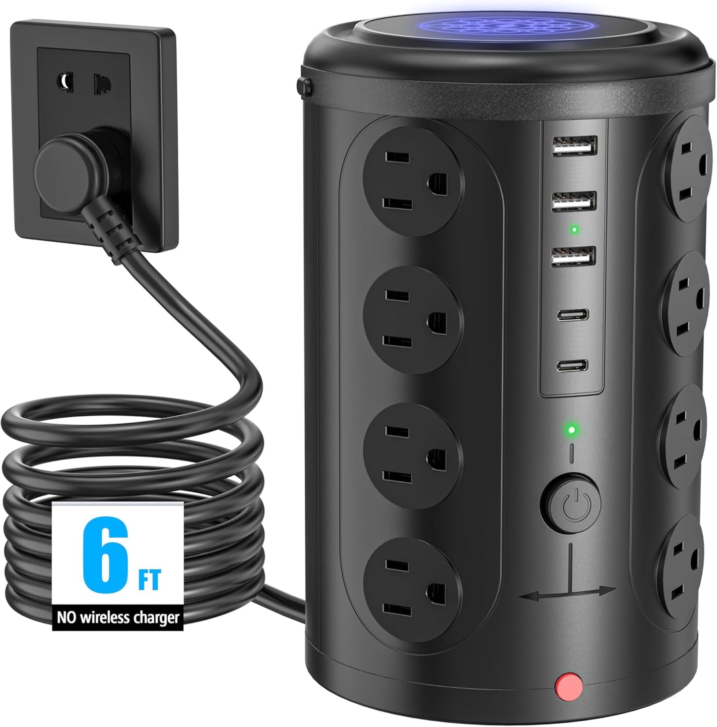UWIWUTEI 16 5 (2 6FT Tower Power Strip Surge Protector with Outlets and USB Ports USB-C), Extension Cord with Multiple