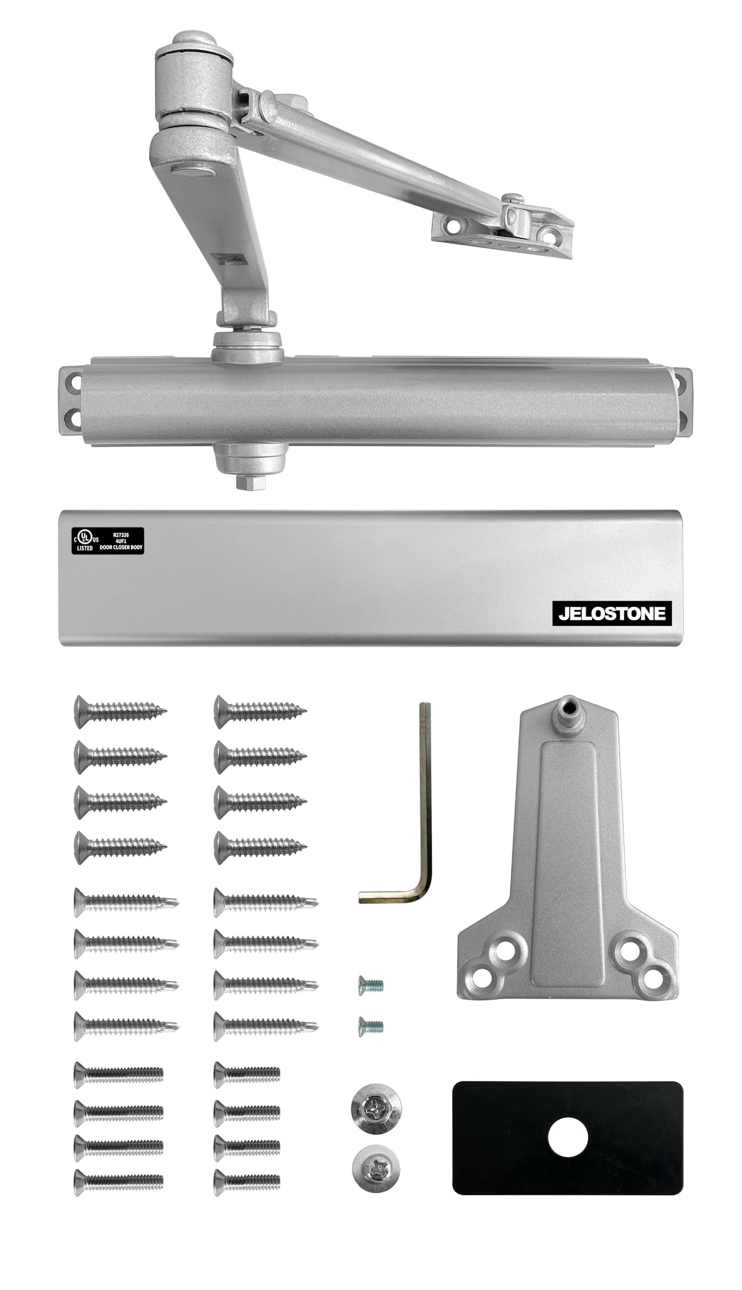 Heavy Duty, Commercial Door Closer D8000DA, ANSI Grade 1, UL 3 Hour Fire Rated, ADA Compliant, Delayed Action, Adjustable Spring Size 1-6 for Doors(44-330LB/30-60 in), Indoor/Outdoor (Aluminum)