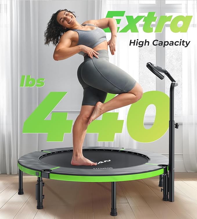 BCAN 40"/48" Foldable Mini Trampoline, Rebounder Trampoline for Adults, U/T Adjustable Foam Handle, Exercise Rebounder for Adults Indoor/Garden Workout, Max Load 330lbs/440lbs