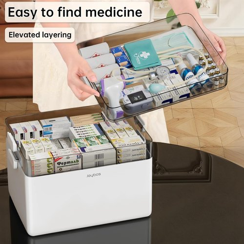 CTIME 3-Tier Medicine Organizer - Portable Cabinet with Leather Handle | Empty First Aid Kit for Home