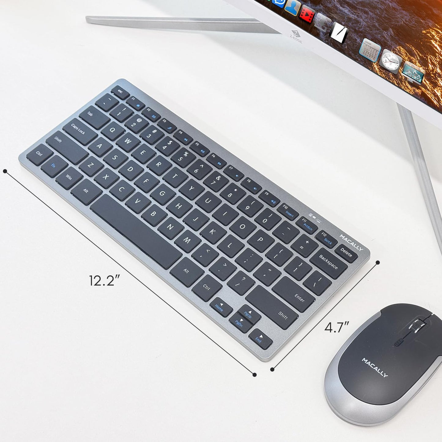 Macally Small Wireless Keyboard | Mini Keyboard for PC - Slim, Quiet & Portable for Laptop, Desktop PC, Surface