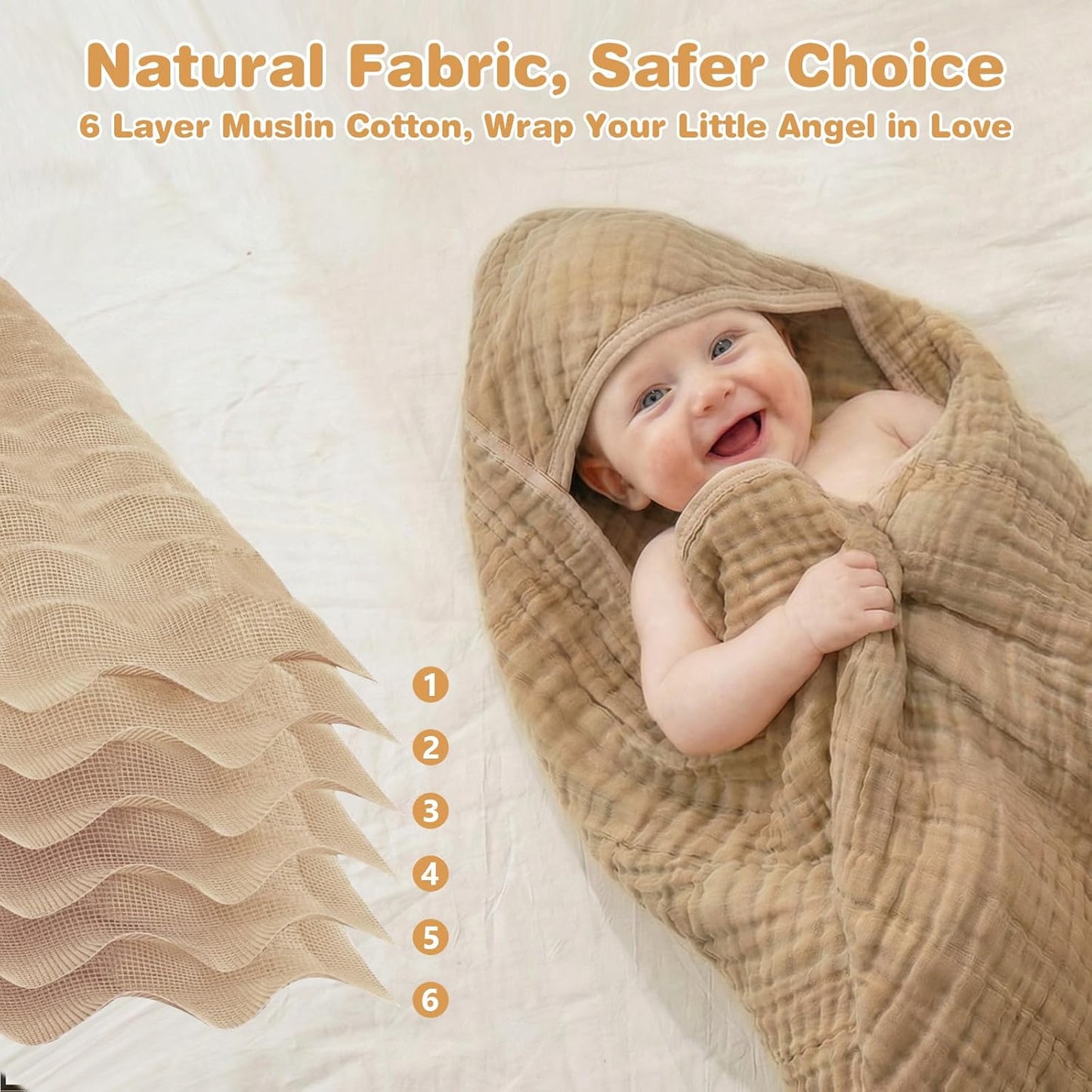 Skiennix Hooded Baby Bath Towels - 100% Muslin Cotton, Soft & Absorbent, 2 Pack, 32x32 Inch