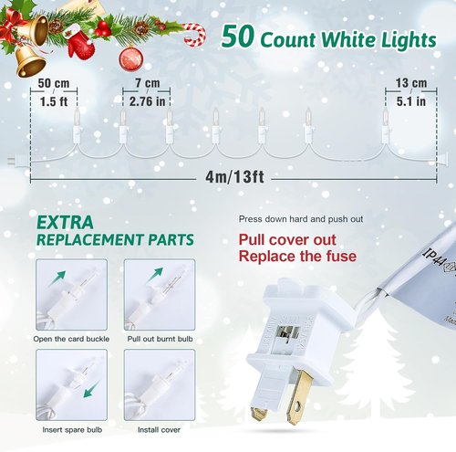 HEYFUNi Clear Christmas Lights Set - 50 Count Mini String Lights for Holiday Decor | 13 Feet White Wire