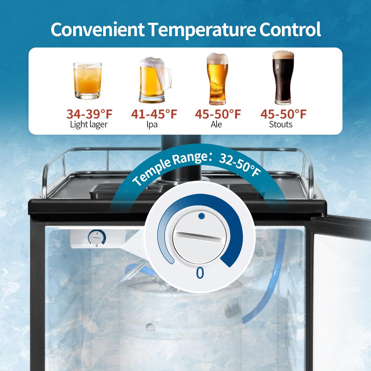 BEYOU Beer Kegerator, Commercial Draft Brew Beer Dispenserl,Full Size Keg Refrigerator for Home D system-1 Tap (152L)