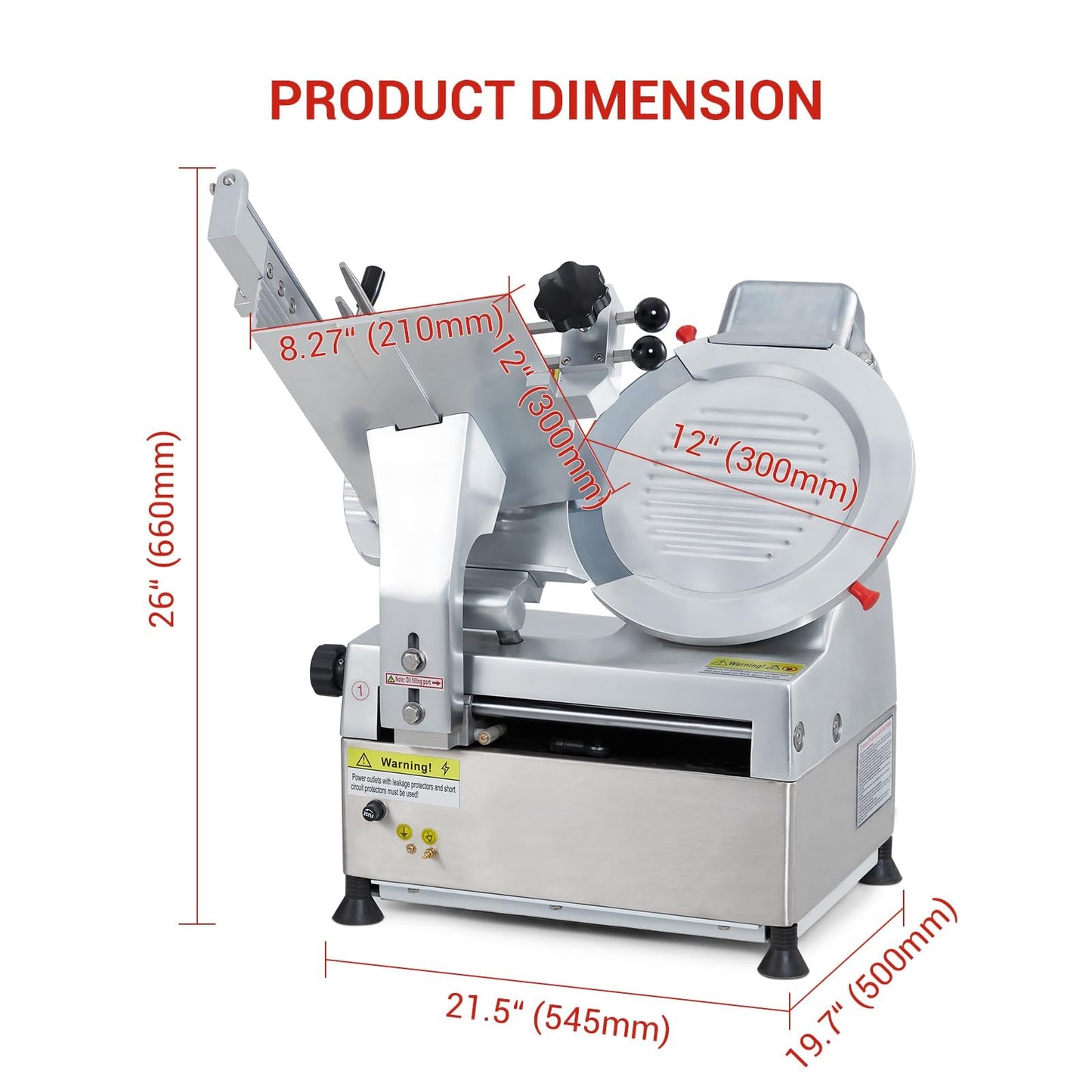 GarveeLife Automatic Meat Slicer Commercial Meat Cutter for Resturant Kitchen Use, with 12" Carbon Steel Blade