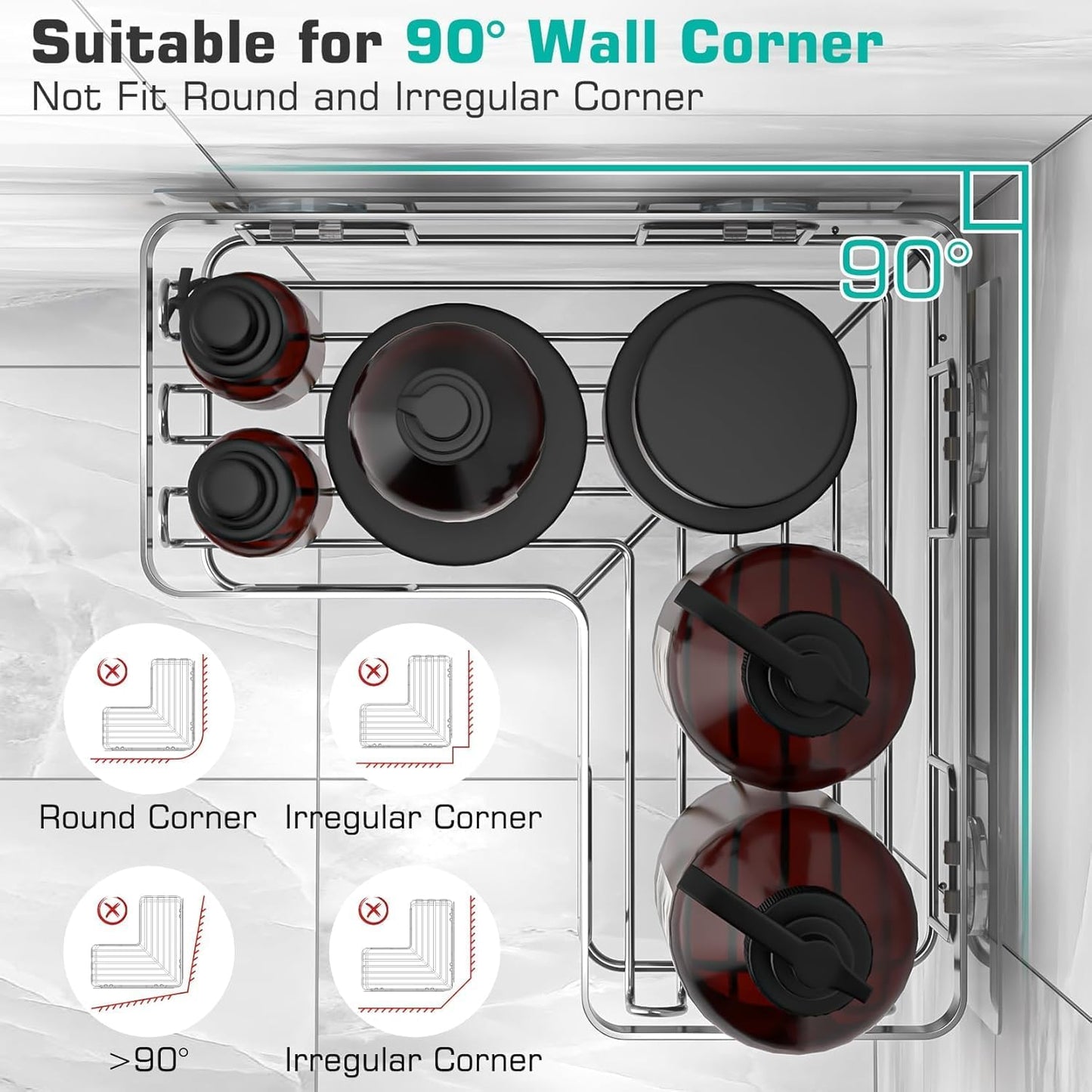 YASONIC Shower Caddy - Rustproof Stainless Steel Bathroom Organizer with Soap Holder & 12 Hooks | Brushed Silver, 3-Pack
