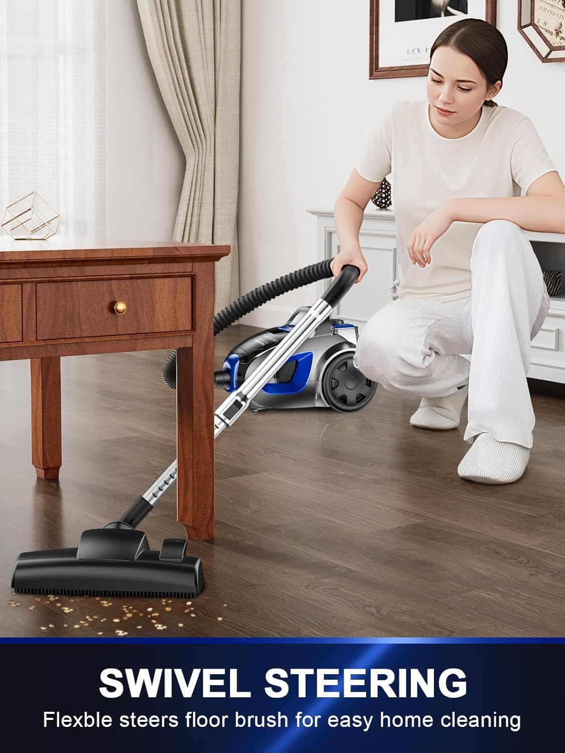 Skiennix Canister Vacuum Cleaner - 40Kpa 1600W Cyclone Power, Lightweight & Bagless | 3.7QT Dust Cup, Blue