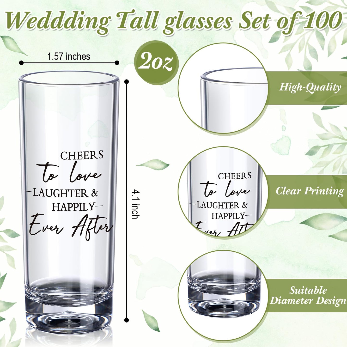 Sliner 100 Set Wedding Favors for Guests Bulk 2oz Acrylic Cheers to Love Shot Glasses with Thank You Cards Organza Bags for Guest Souvenirs (Cylinder,Cheers to Love Laughter and Happily Ever After)