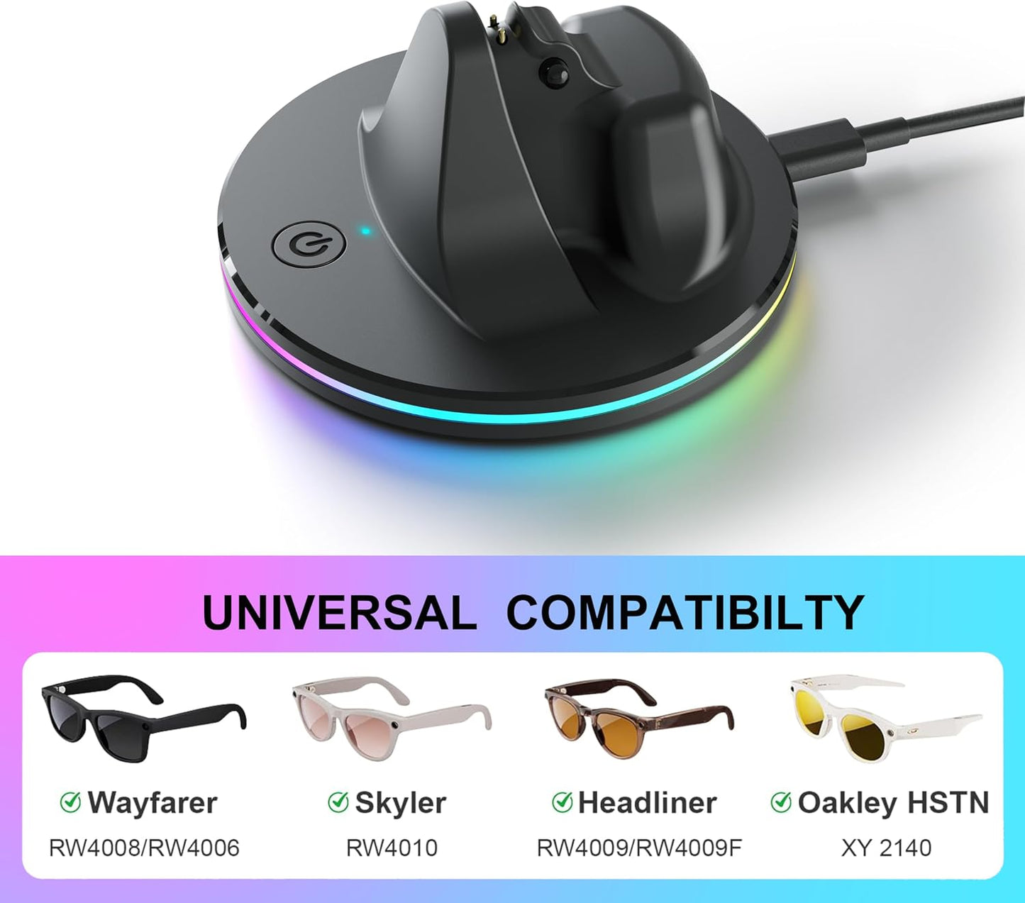Charging Dock for Ray-Ban Meta Smart Glasses,Charging Station Compatible with Wayfarer, Skyler, Headliner & Oakley