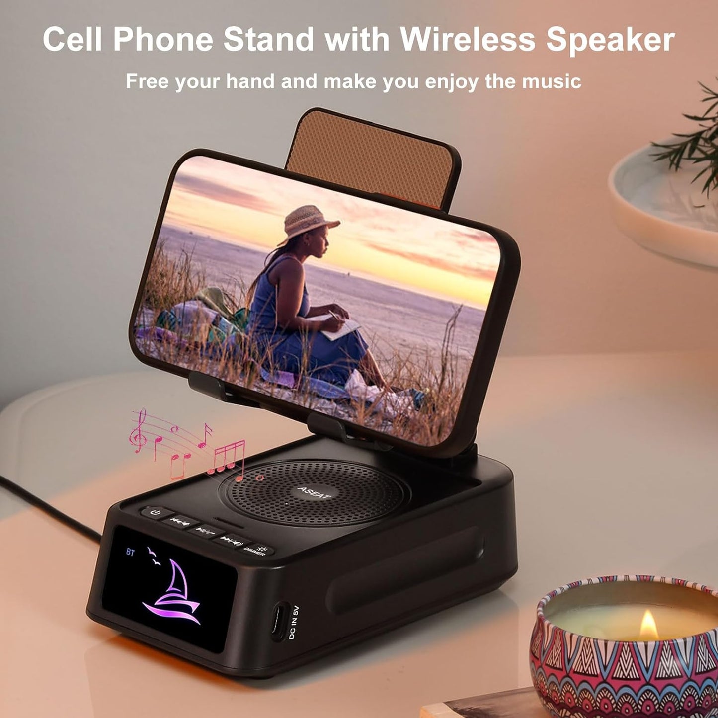 ASEAT Cell Phone Stand Bluetooth Speaker for Christmas & Everyday Use - iPhone/Android Compatible, Unique Dad/Guy Gifts