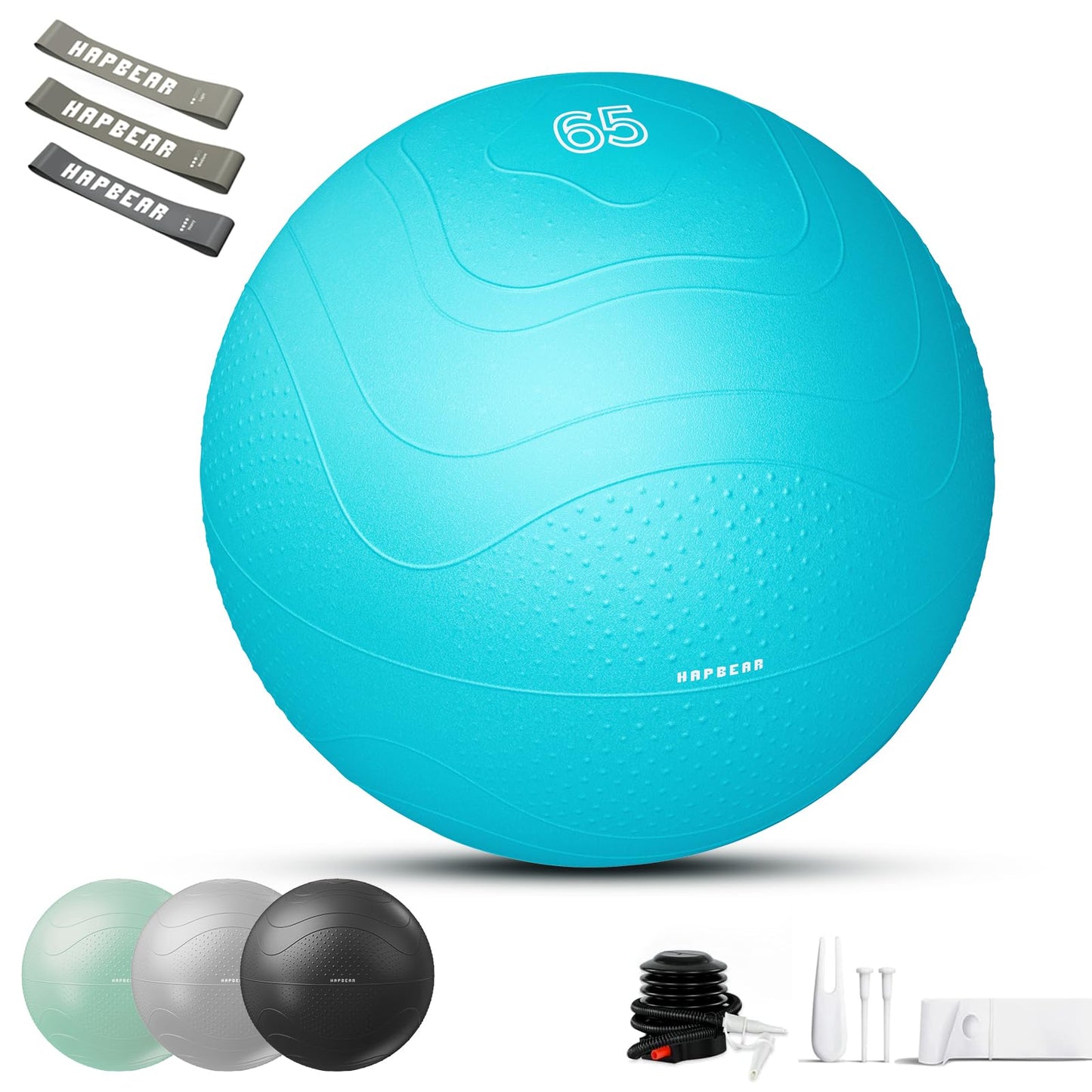 HAPBEAR Exercise Ball (22''/26''/30'') - Anti-Burst Slip-Resistant Yoga/Pilates Ball for Core Training & Posture Improvement, Home Gym/Rehab/Pregnancy Ball, Quick Pump & 3 Resistance Bands Included