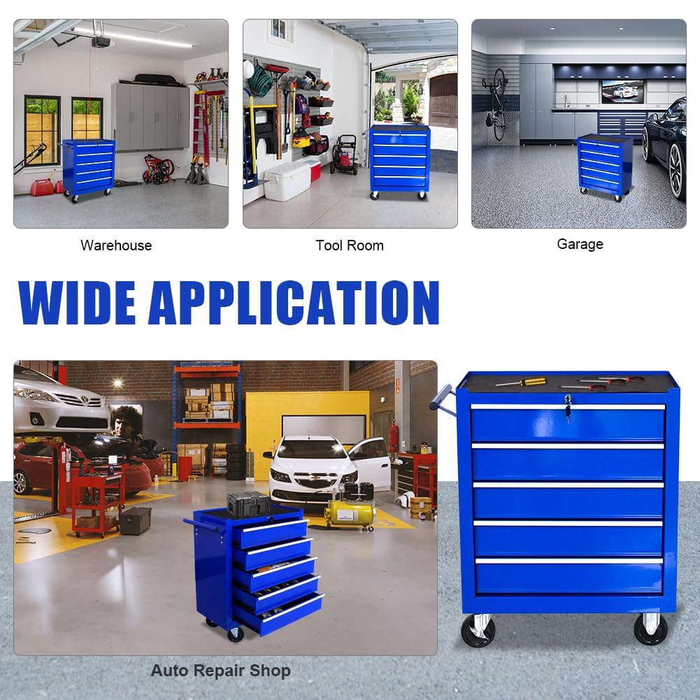 Torin 5 Drawer Tool Chest on Wheels, Rolling Garage Tool Storage Cabinet Workshop Organizer with Locking System for Garage, Warehouse, Workshop, Repair Shop